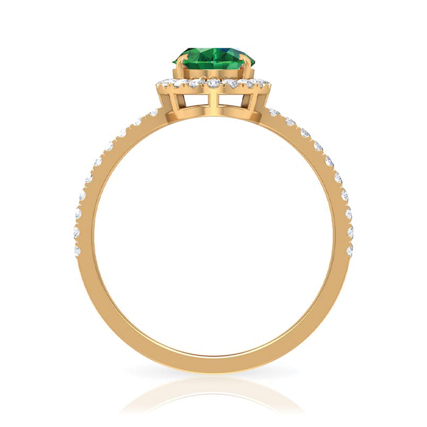 6x8mm Oval Cut Lab Created Emerald Halo Engagement Ring with Diamond