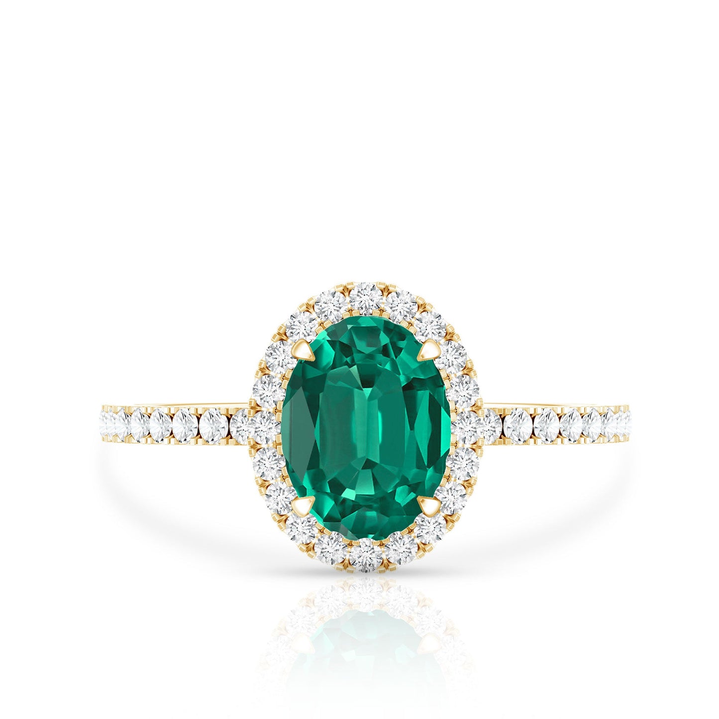 6x8mm Oval Cut Lab Created Emerald Halo Engagement Ring with Diamond