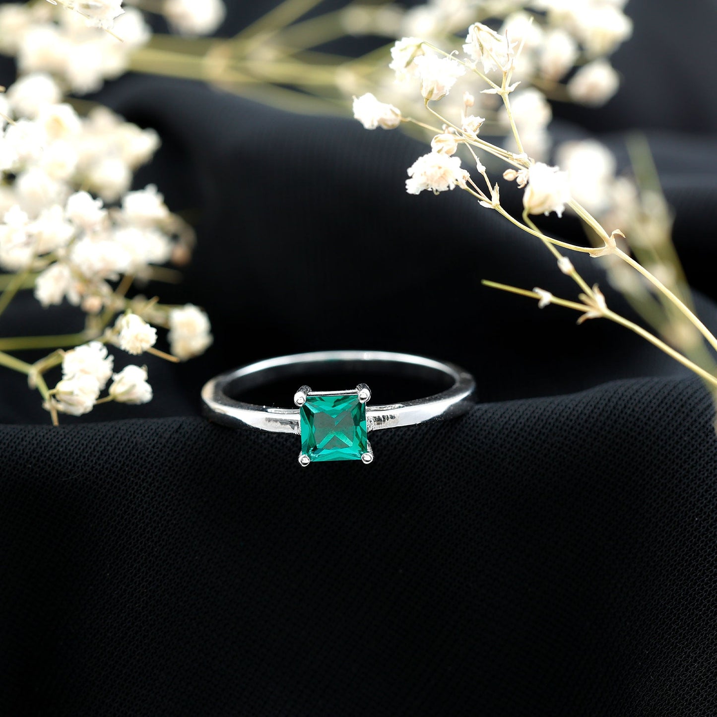 Certified Lab Grown Emerald Princess Cut Engagement Ring