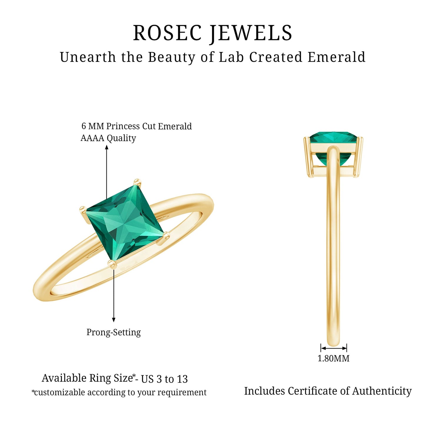 Certified Lab Grown Emerald Princess Cut Engagement Ring
