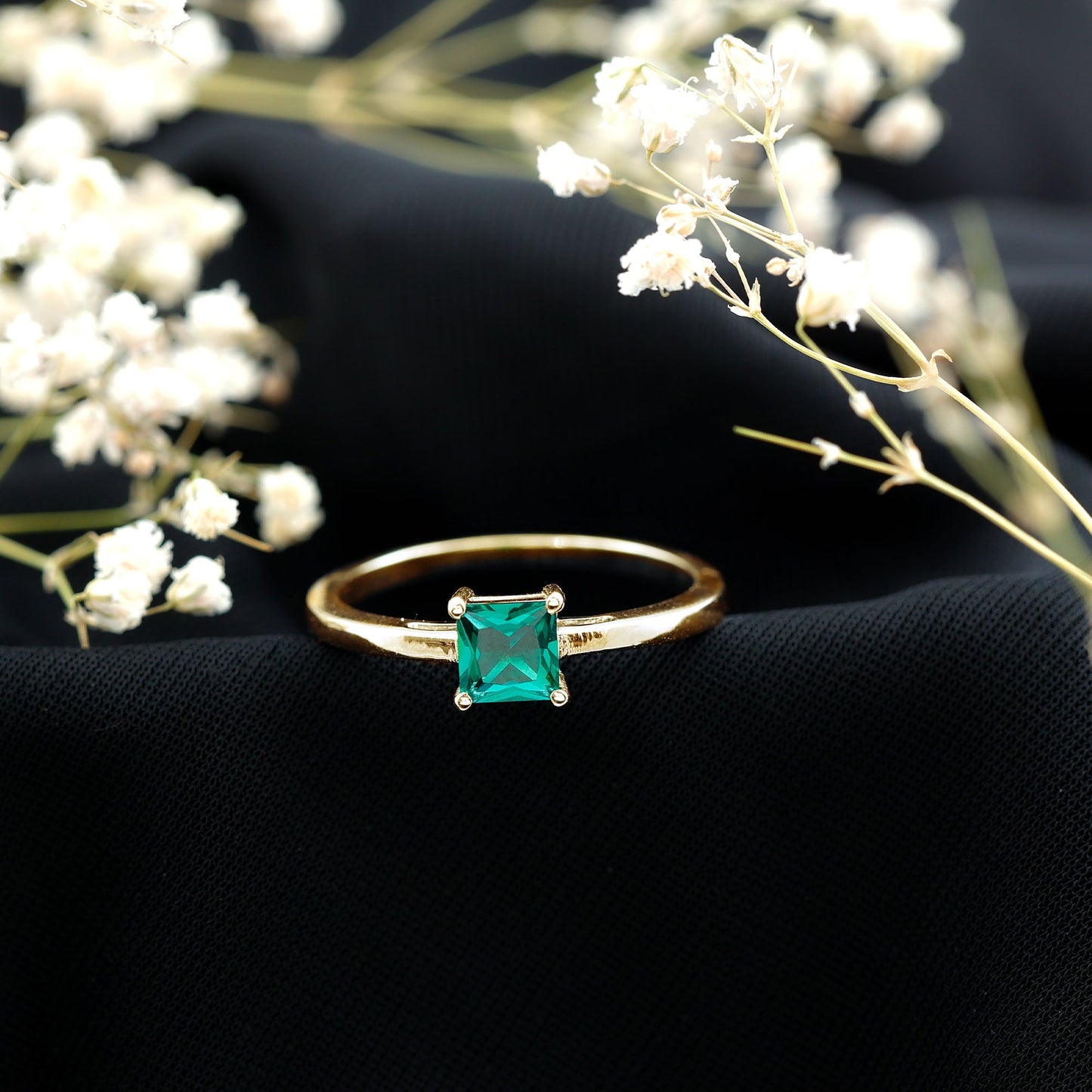Certified Lab Grown Emerald Princess Cut Engagement Ring