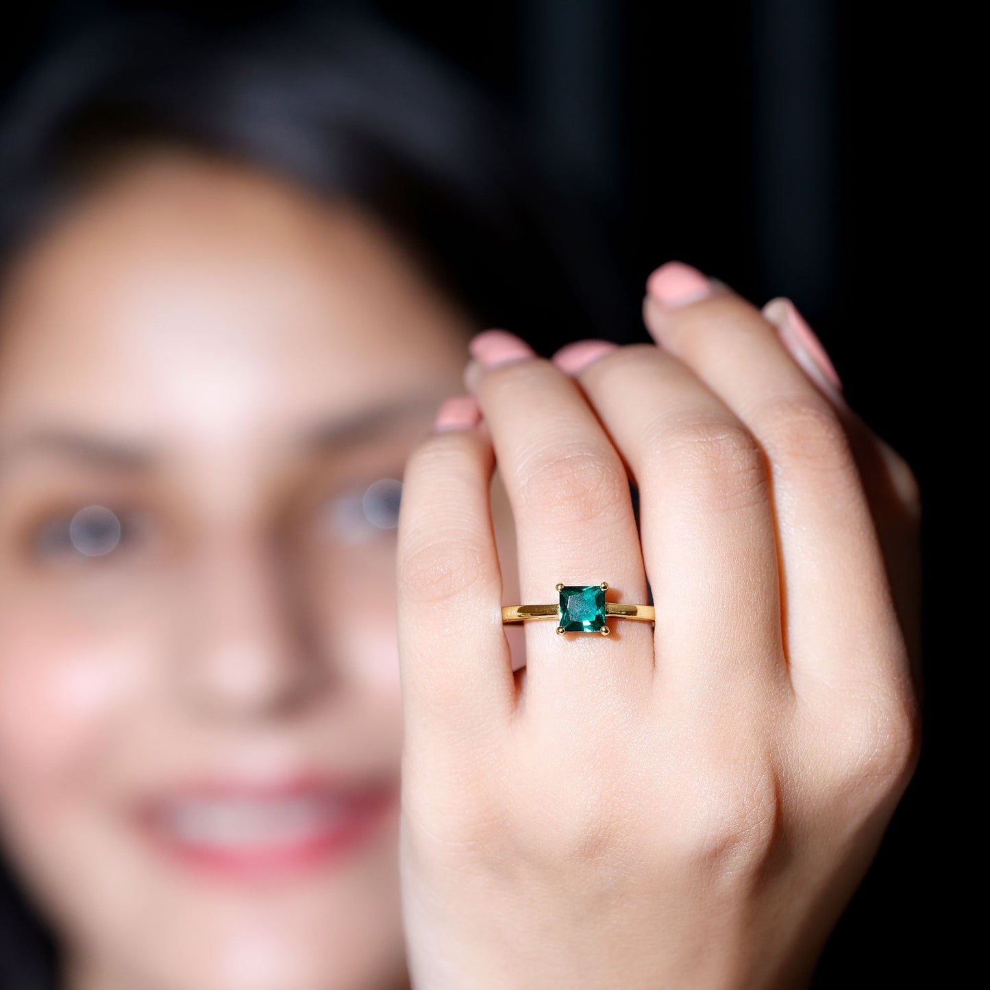 Certified Lab Grown Emerald Princess Cut Engagement Ring