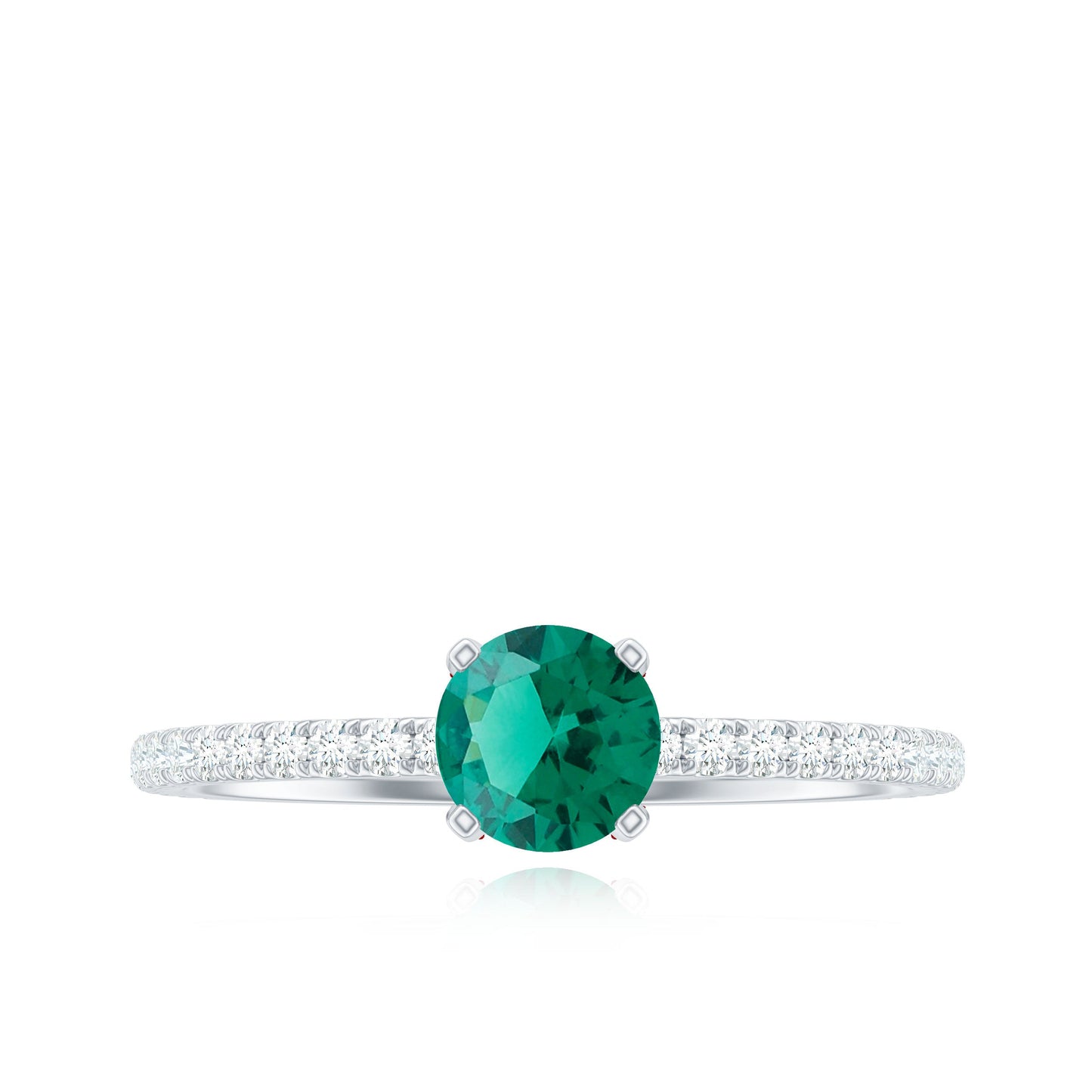 Certified Lab Grown Emerald Solitaire Engagement Ring with Diamond