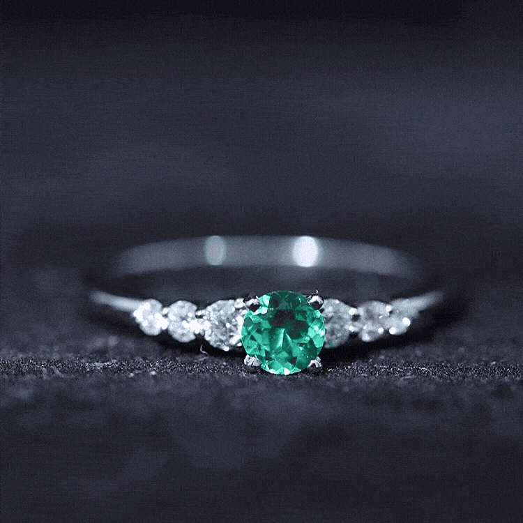 Round Lab Grown Emerald Diamond Promise Ring with Certificate