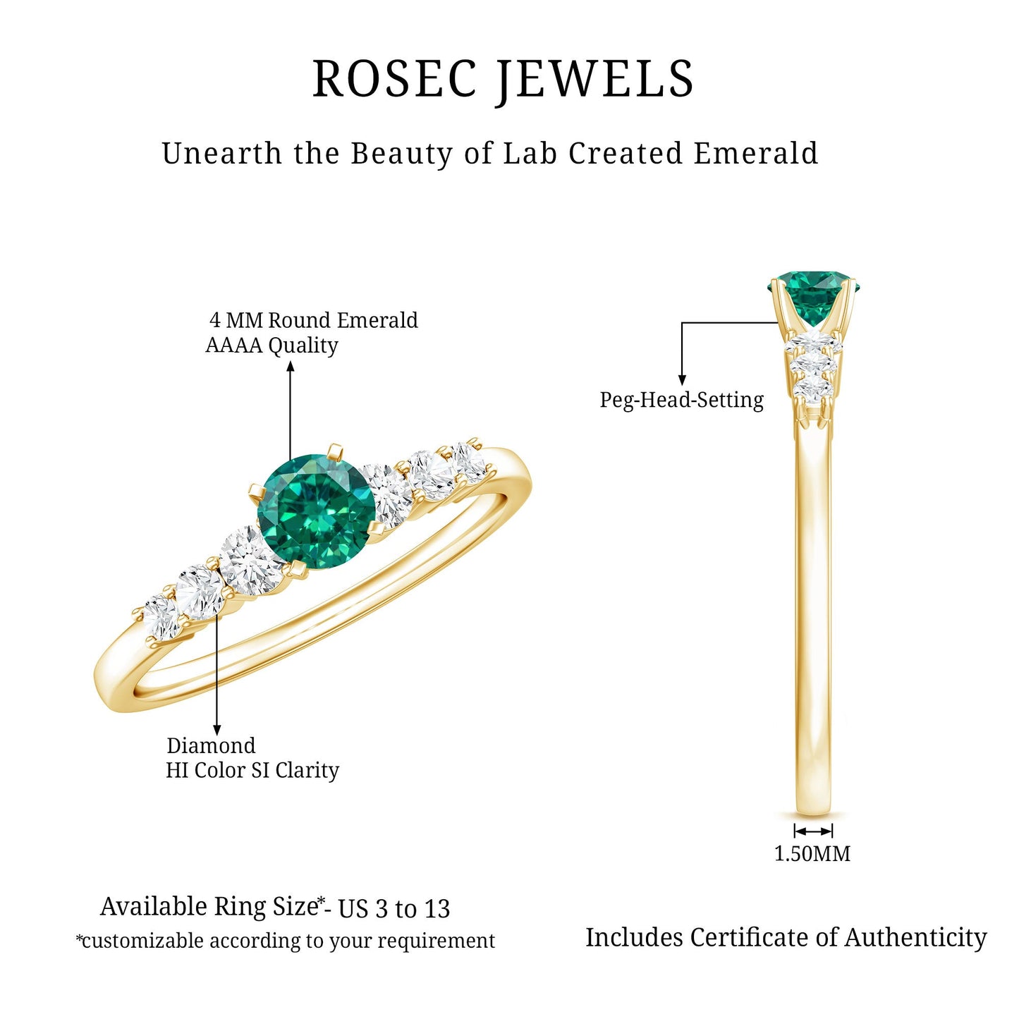 Round Lab Grown Emerald Diamond Promise Ring with Certificate