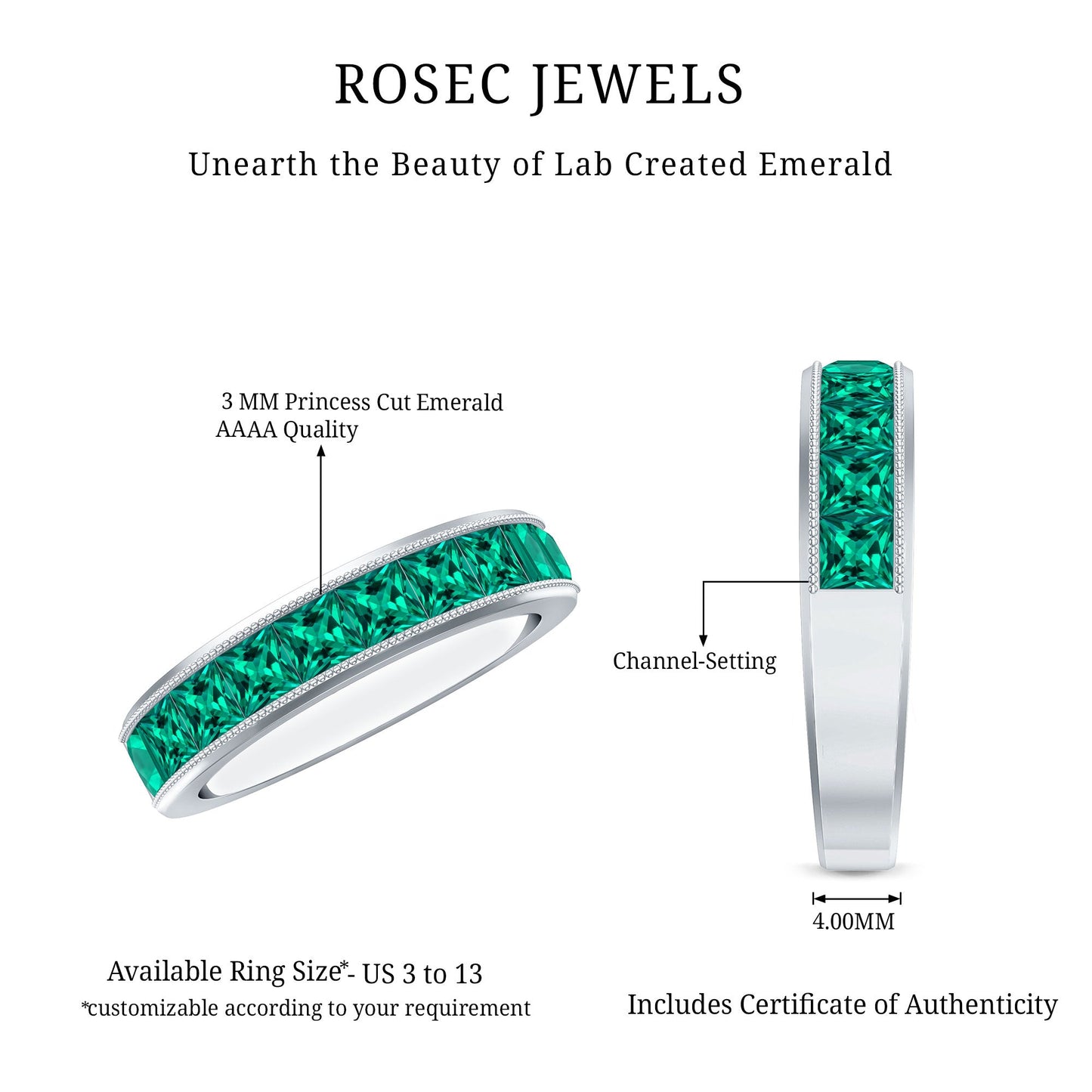 Princess Cut Lab Created Emerald Half Eternity Band