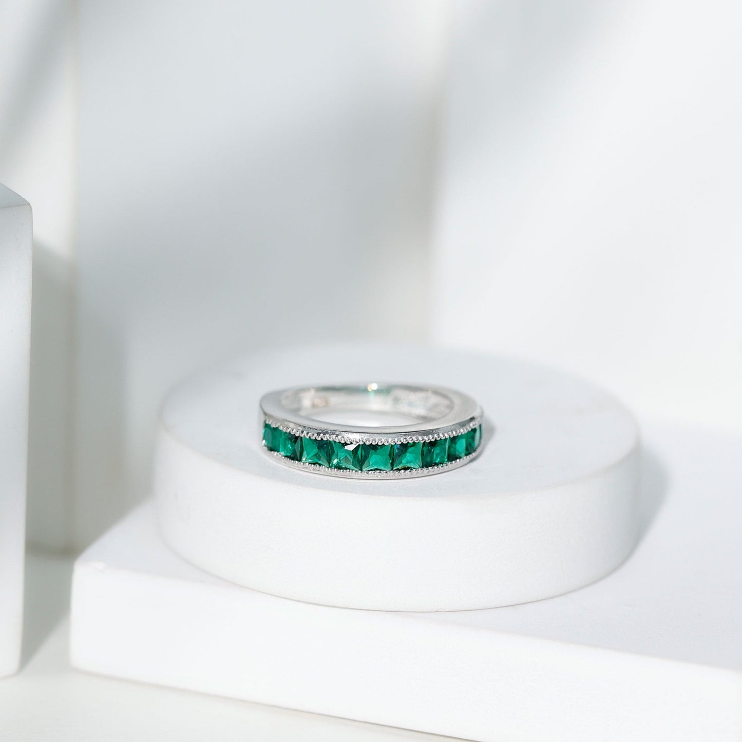 Princess Cut Lab Created Emerald Half Eternity Band