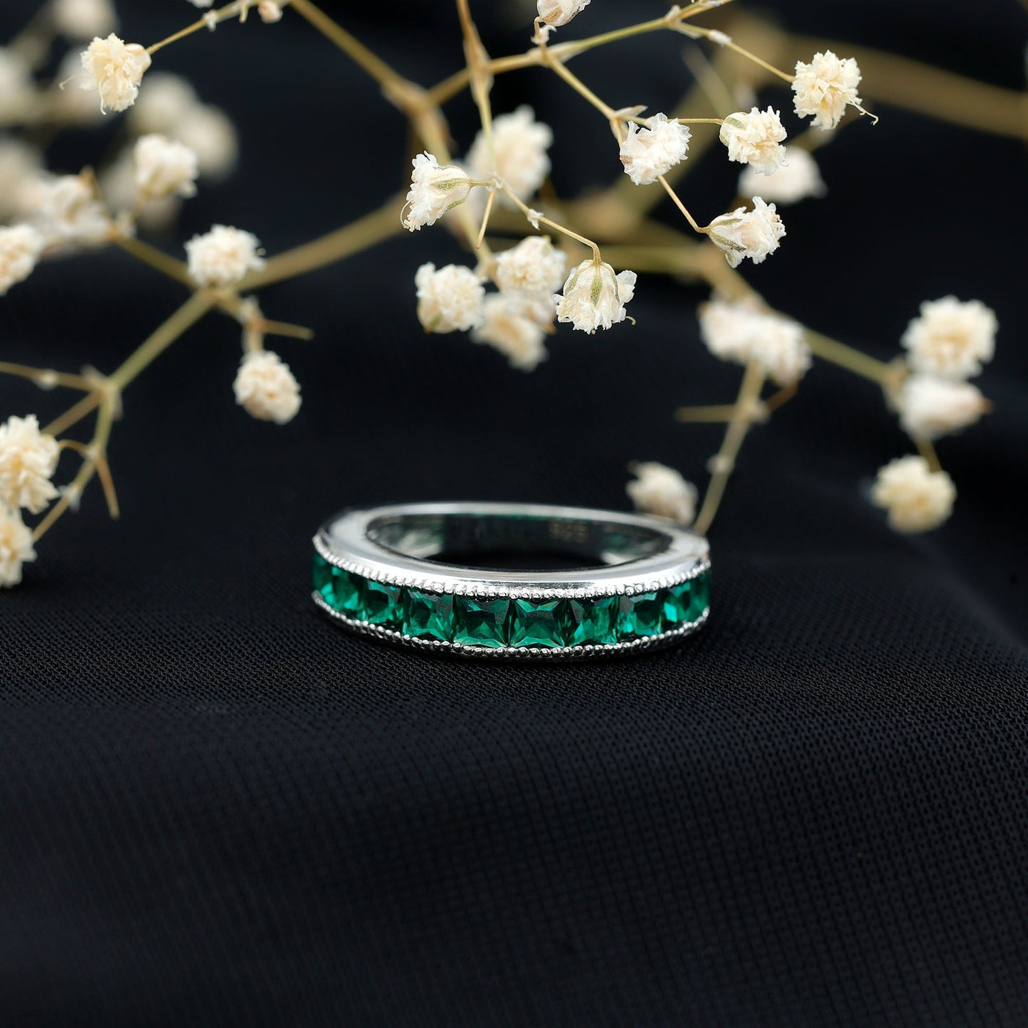 Princess Cut Lab Created Emerald Half Eternity Band