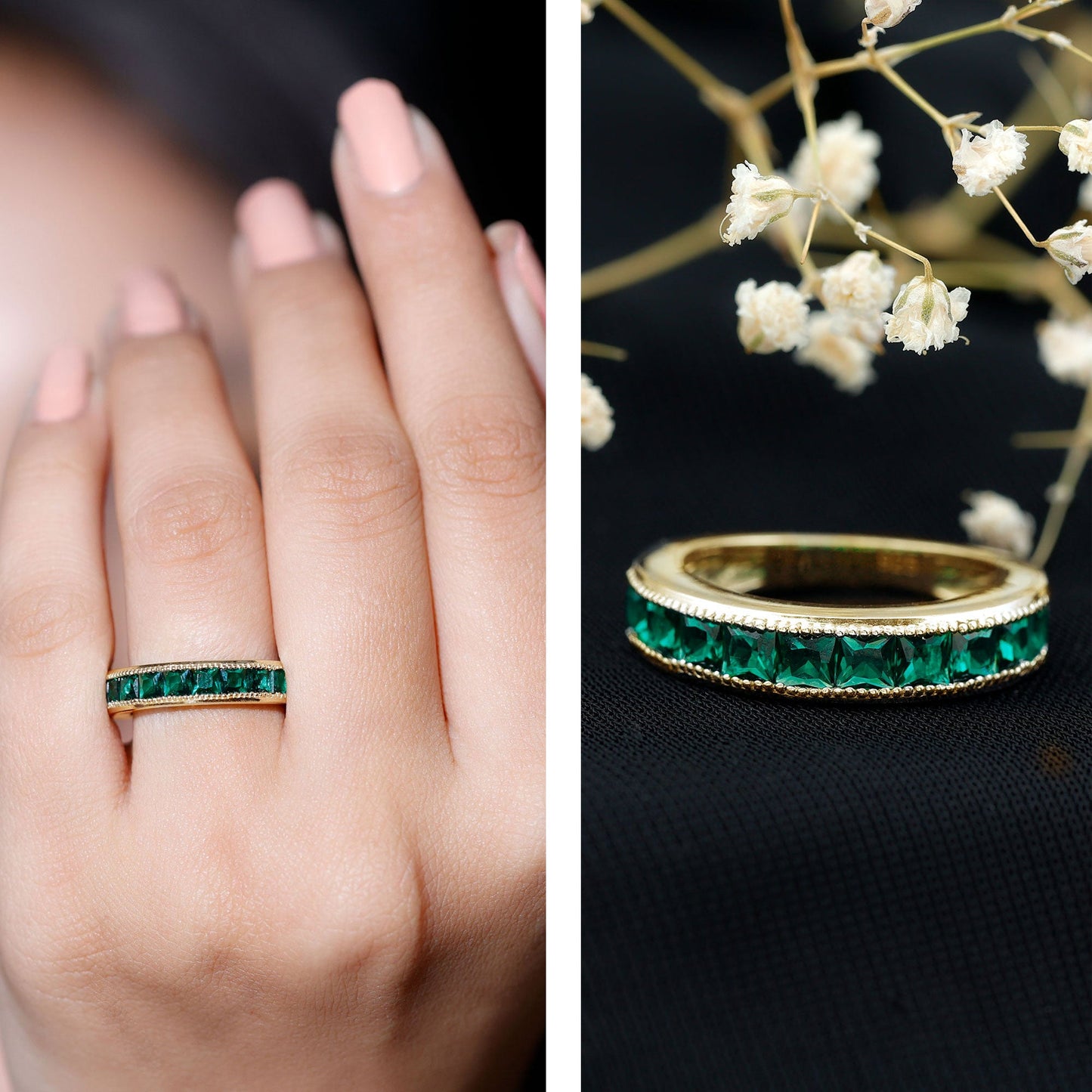 Princess Cut Lab Created Emerald Half Eternity Band