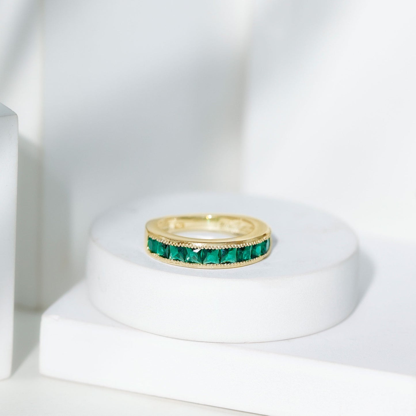 Princess Cut Lab Created Emerald Half Eternity Band