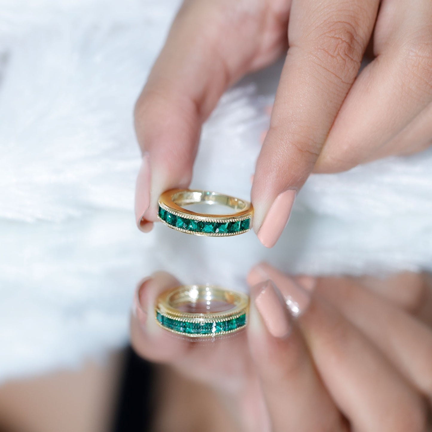 Princess Cut Lab Created Emerald Half Eternity Band