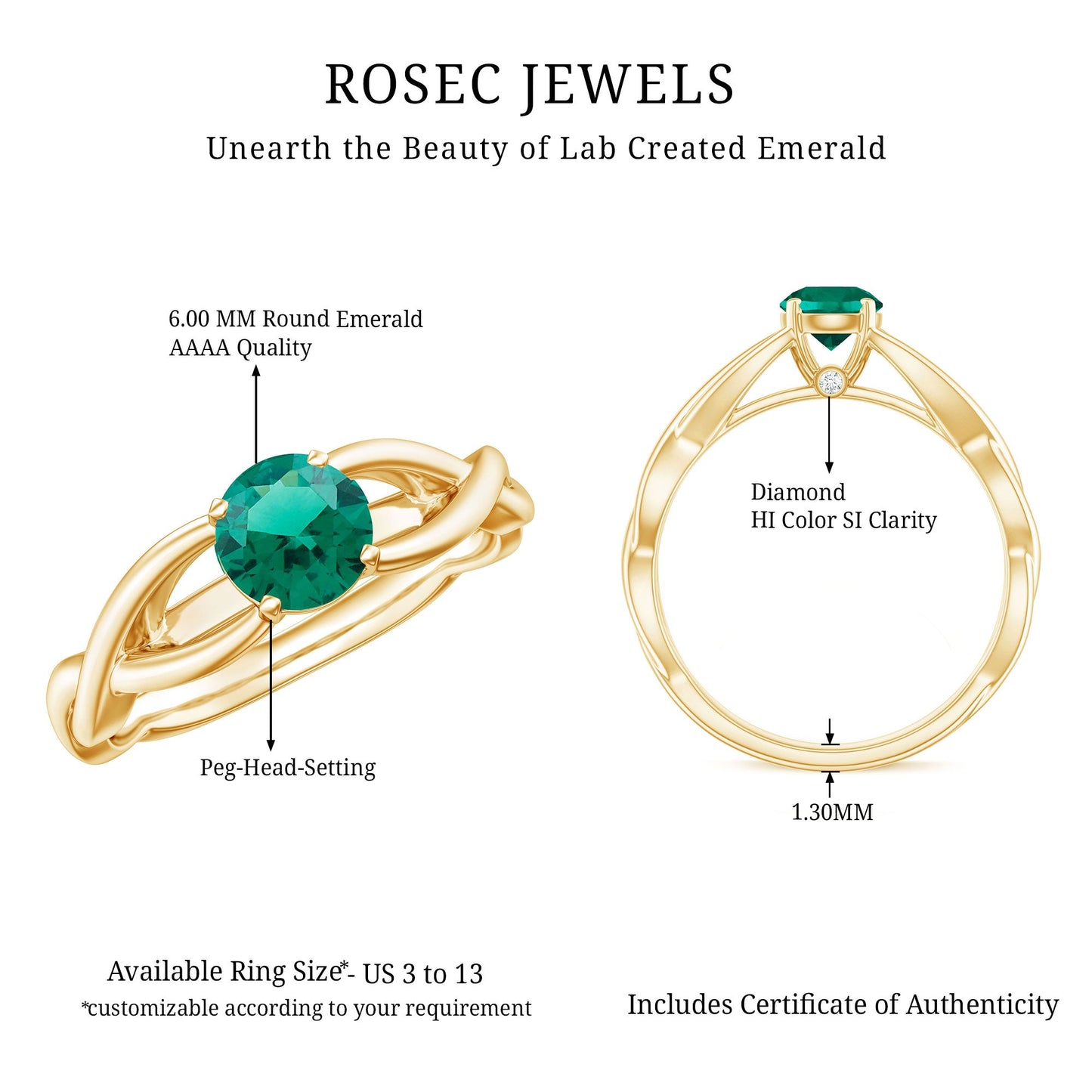 Certified Lab Grown Emerald Crossover Ring with Diamond