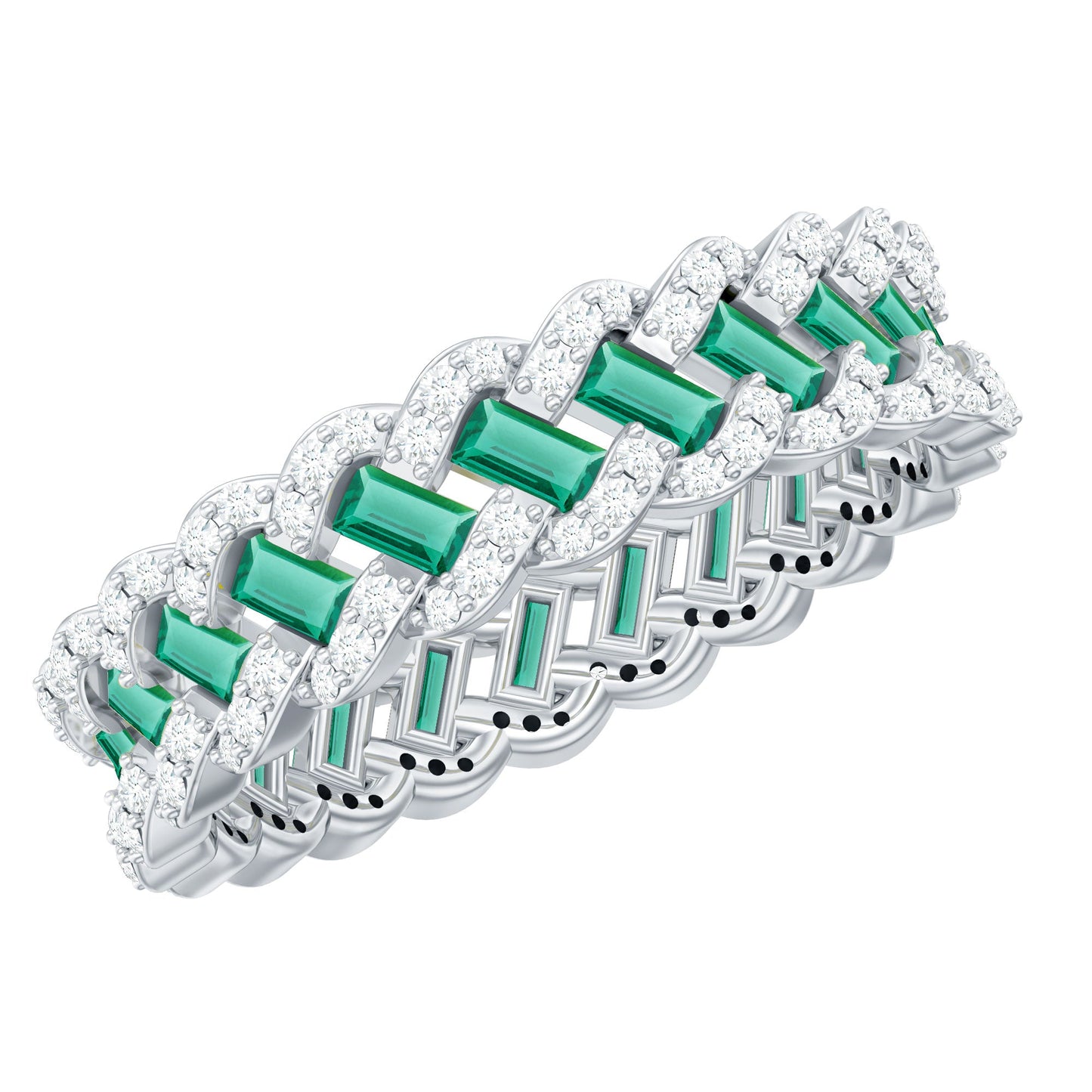 Certified Baguette Lab Grown Emerald Braided Wedding Band with Moissanite