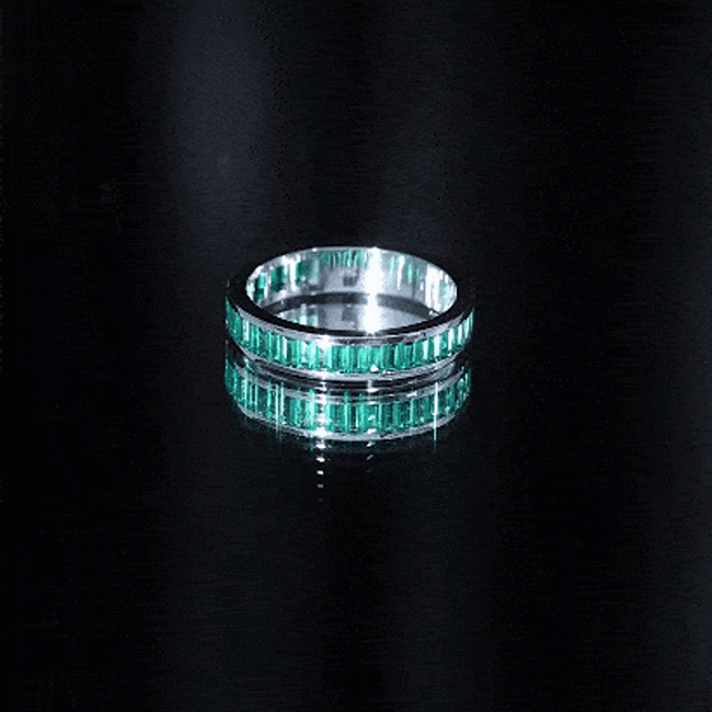Channel Set Baguette Cut Created Emerald Eternity Band Ring