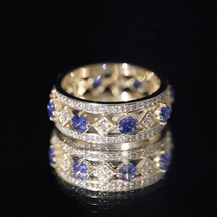 Lab Created Blue Sapphire and Diamond Full Eternity Band Ring