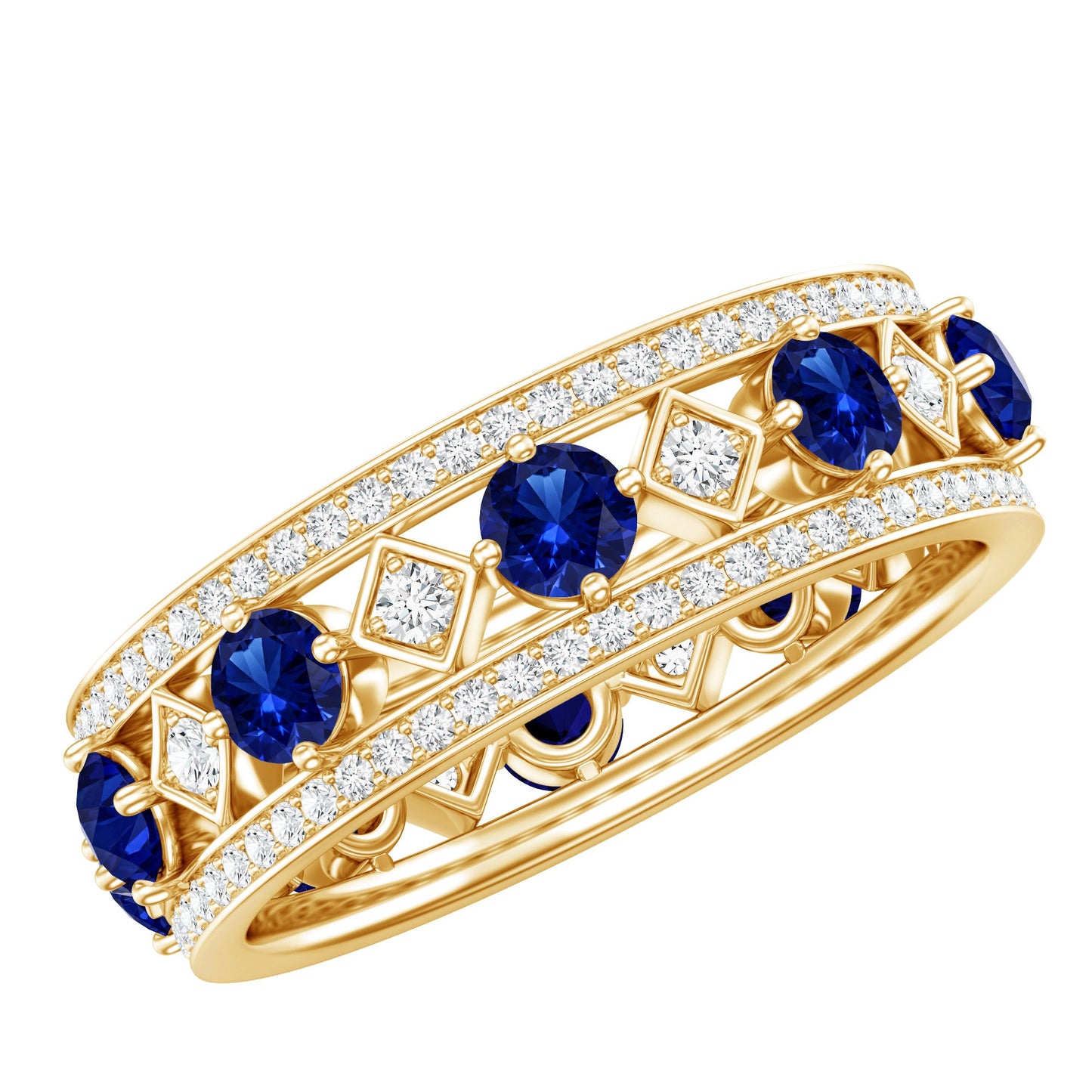 Lab Created Blue Sapphire and Diamond Full Eternity Band Ring