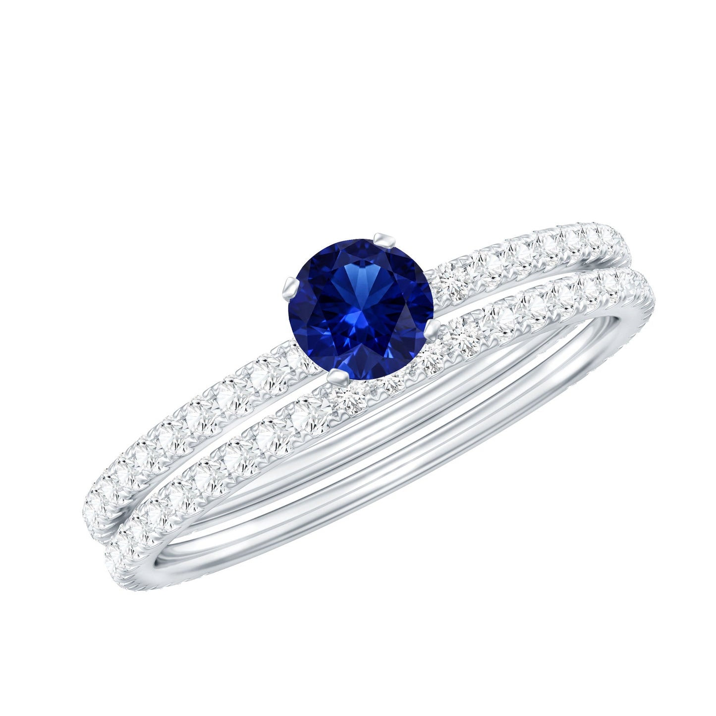 Certified 0.6 Carat Lab Grown Blue Sapphire Engagement Ring Set with Diamond