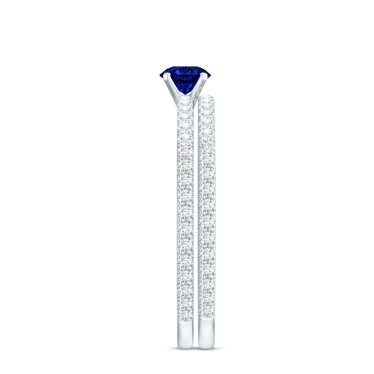 Certified 0.6 Carat Lab Grown Blue Sapphire Engagement Ring Set with Diamond