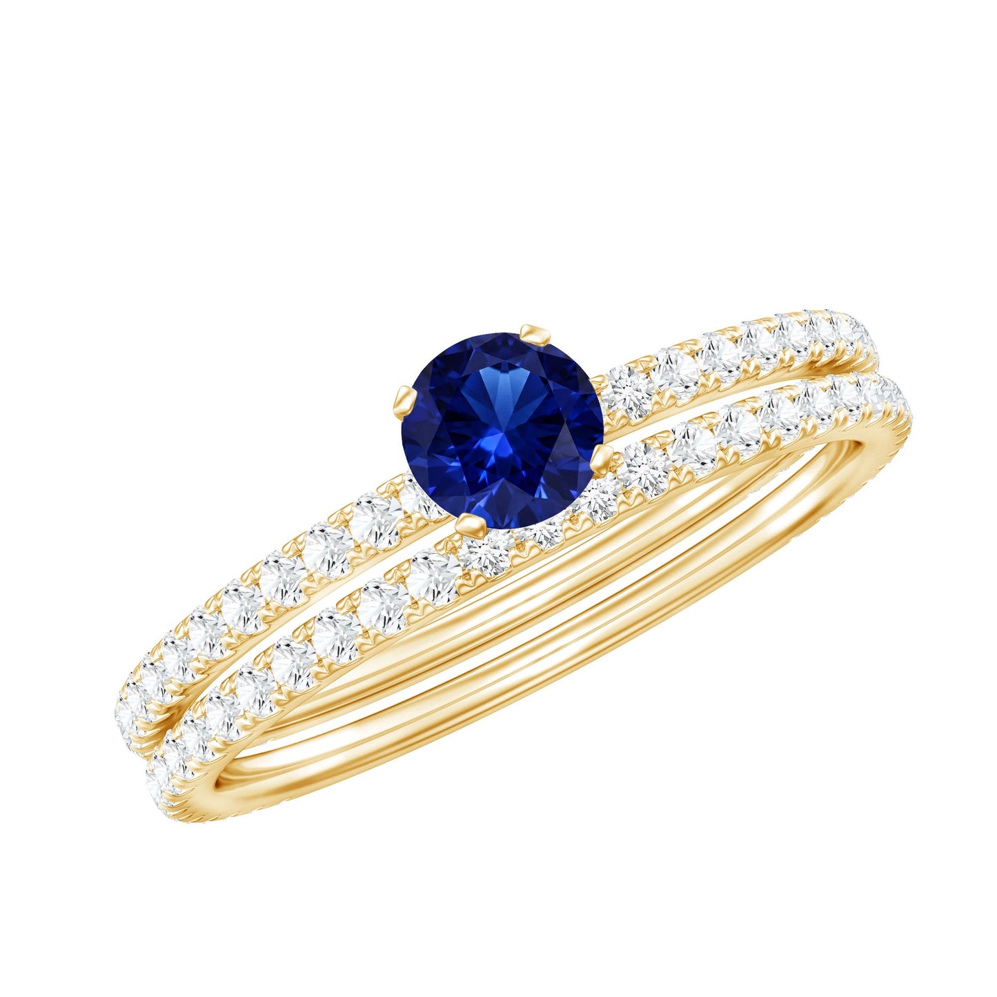 Certified 0.6 Carat Lab Grown Blue Sapphire Engagement Ring Set with Diamond