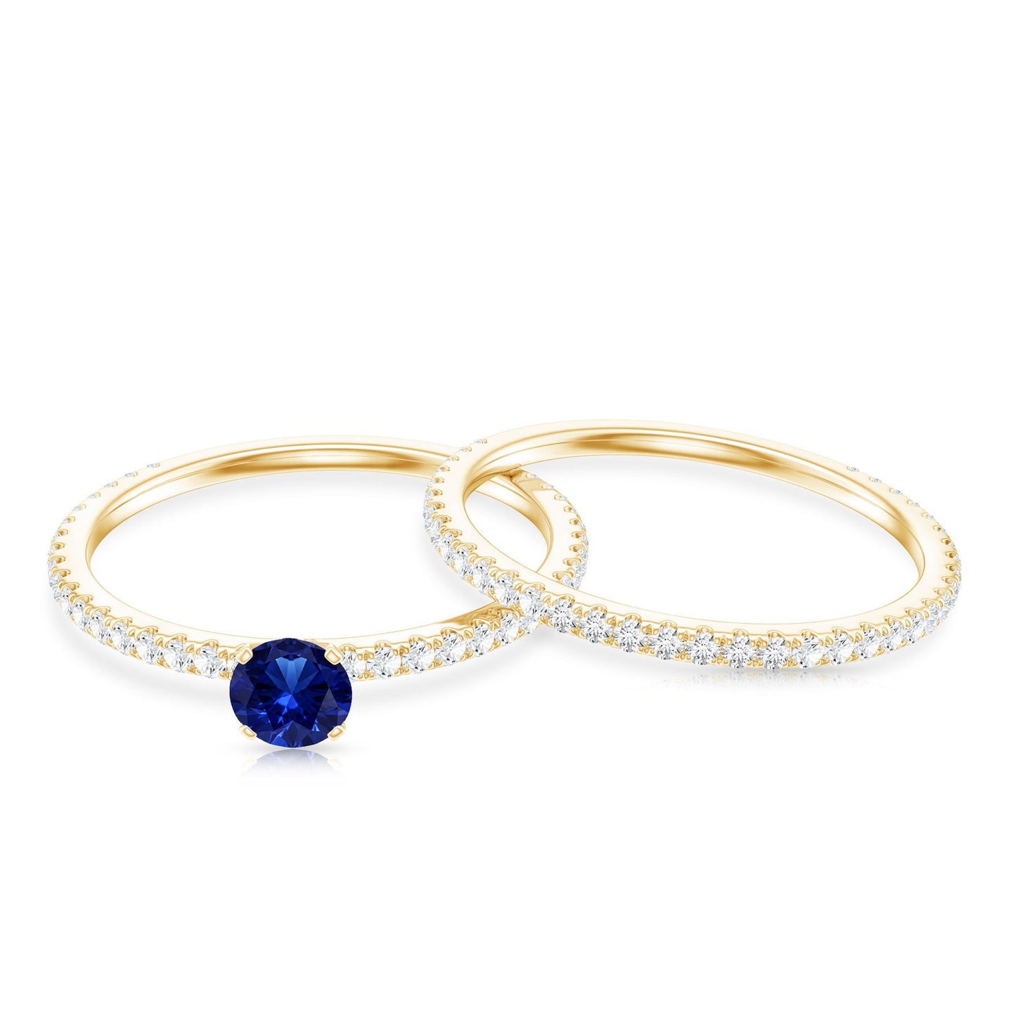 Certified 0.6 Carat Lab Grown Blue Sapphire Engagement Ring Set with Diamond