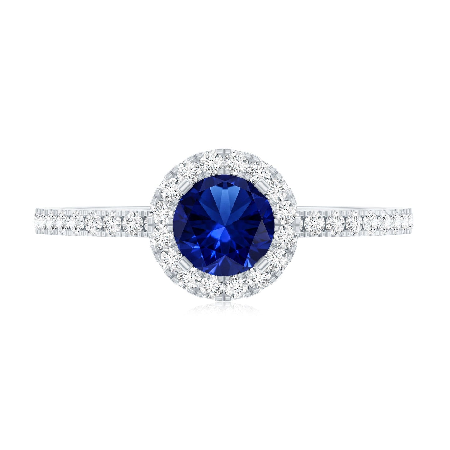 Certified 0.6 Carat Lab Grown Blue Sapphire Engagement Ring with Diamond Halo