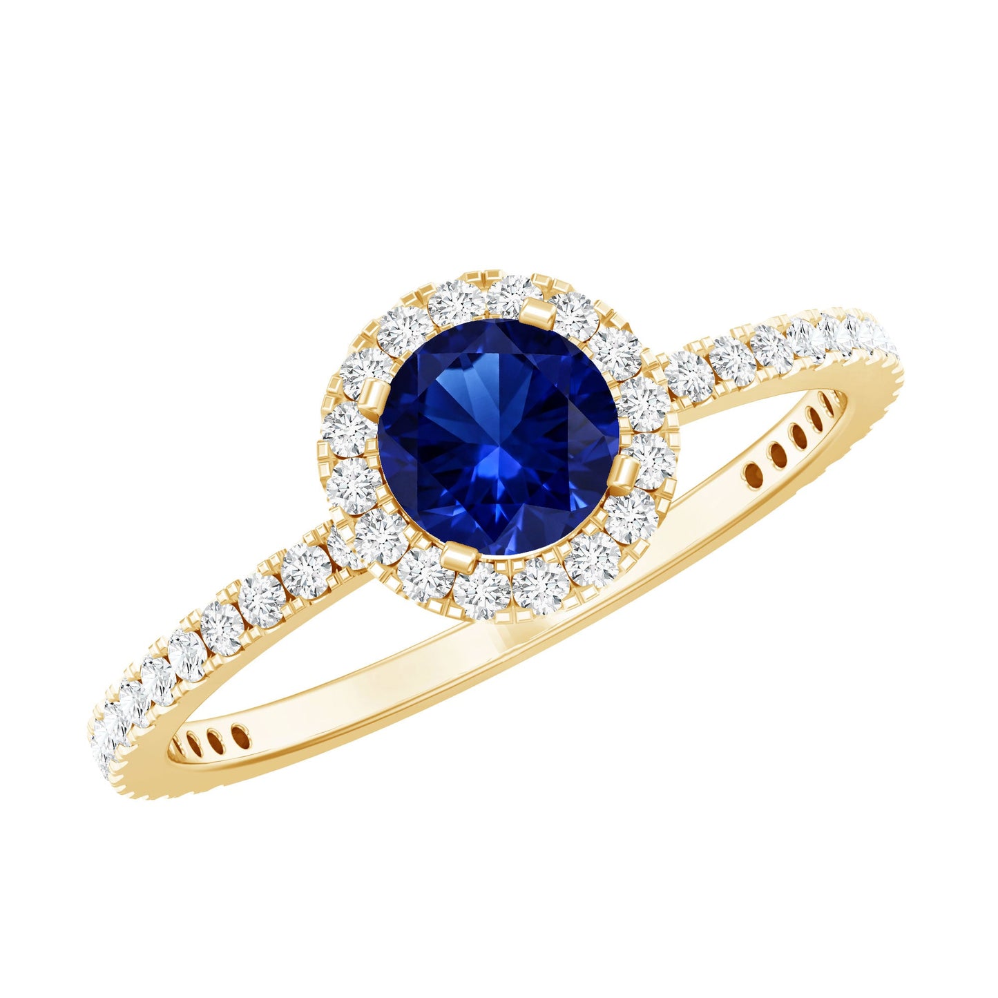 Certified 0.6 Carat Lab Grown Blue Sapphire Engagement Ring with Diamond Halo