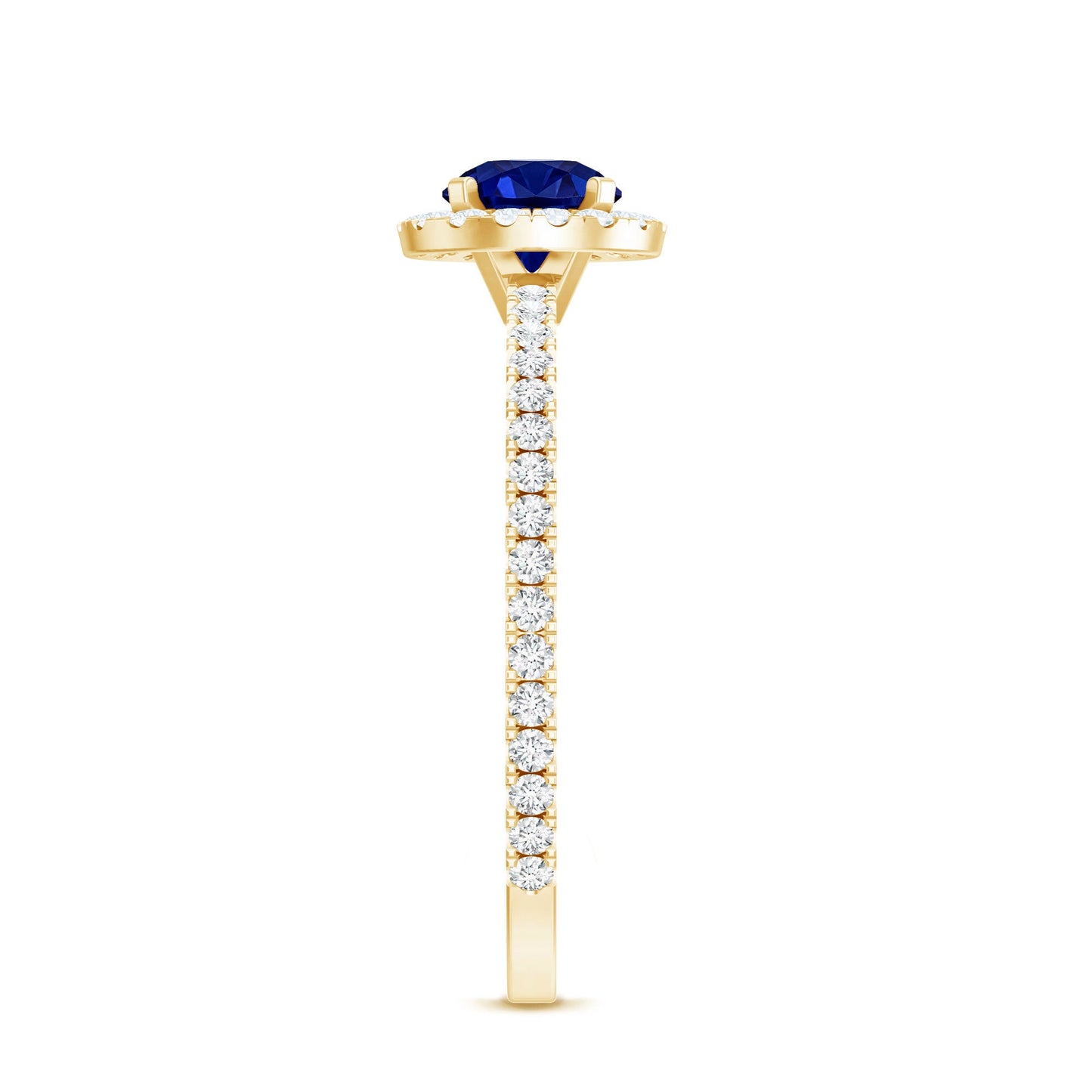 Certified 0.6 Carat Lab Grown Blue Sapphire Engagement Ring with Diamond Halo