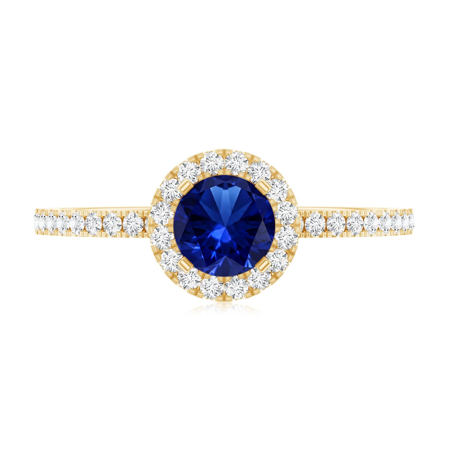Certified 0.6 Carat Lab Grown Blue Sapphire Engagement Ring with Diamond Halo