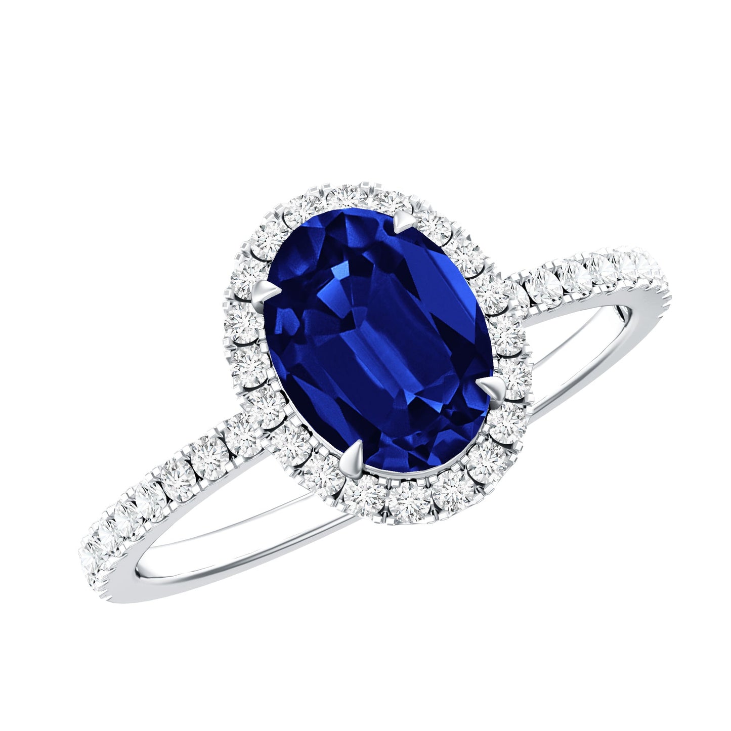 Certified 1.5 Carat Oval Lab Grown Blue Sapphire  Engagement Ring with Diamond Halo