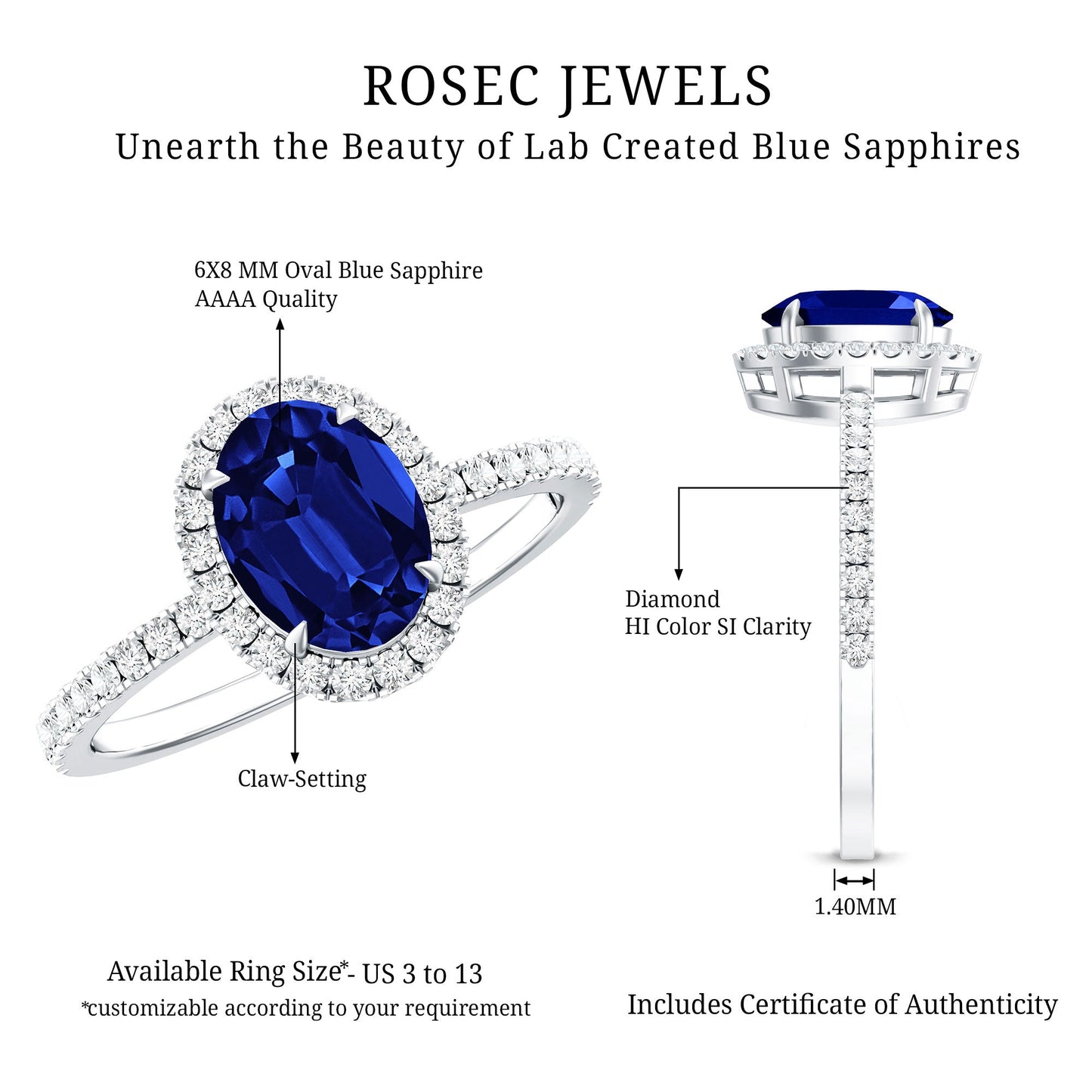 Certified 1.5 Carat Oval Lab Grown Blue Sapphire  Engagement Ring with Diamond Halo
