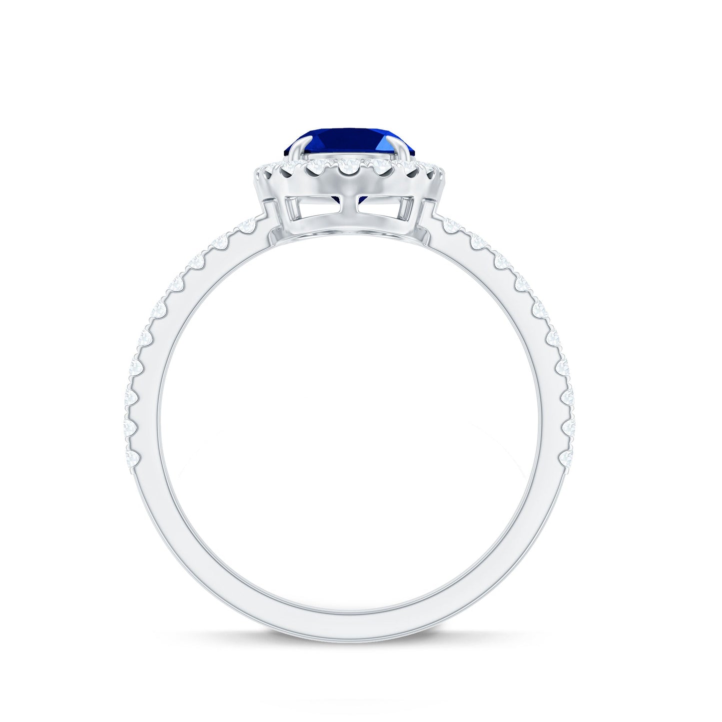 Certified 1.5 Carat Oval Lab Grown Blue Sapphire  Engagement Ring with Diamond Halo