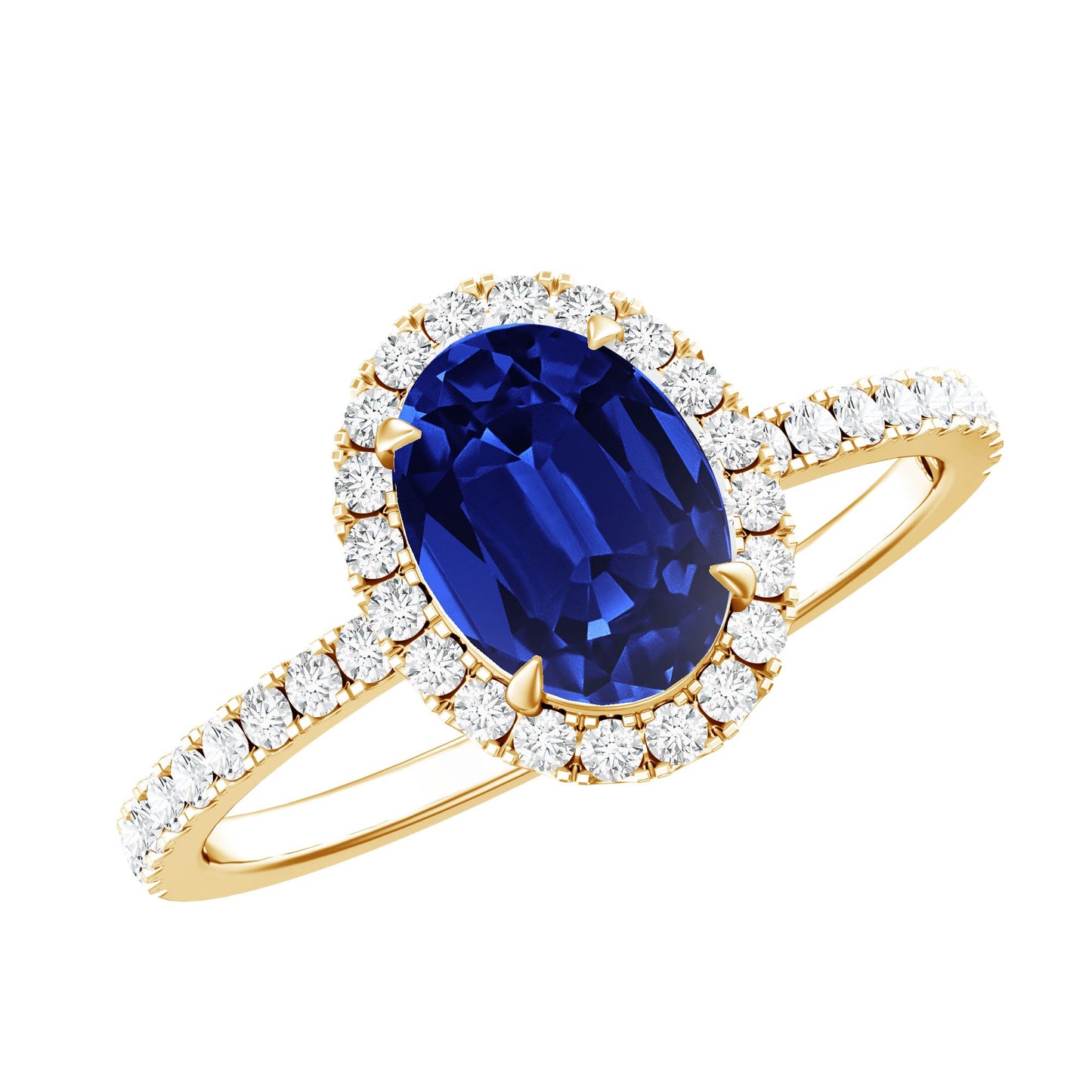 Certified 1.5 Carat Oval Lab Grown Blue Sapphire  Engagement Ring with Diamond Halo
