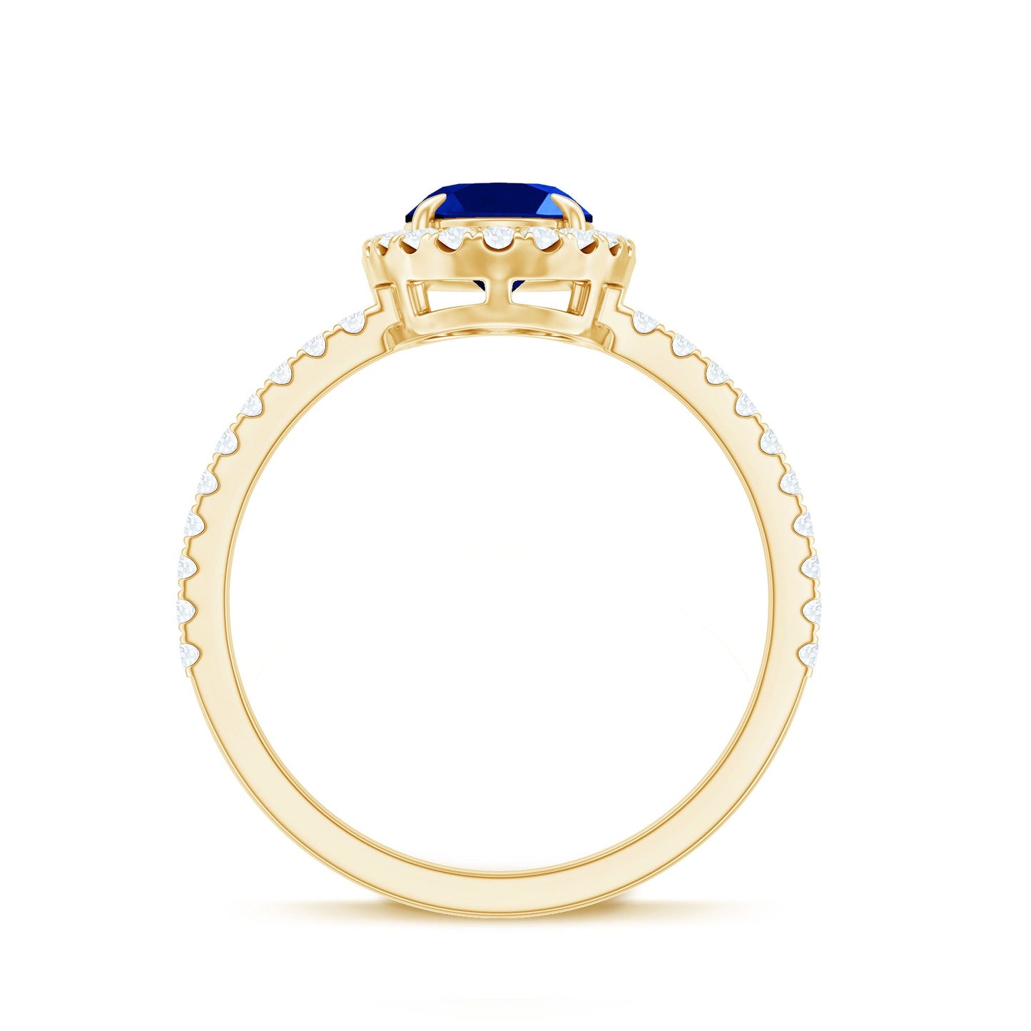 Certified 1.5 Carat Oval Lab Grown Blue Sapphire  Engagement Ring with Diamond Halo