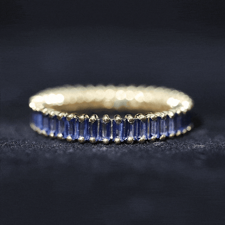 Certified Lab Grown Blue Sapphire Baguette Eternity Band Ring