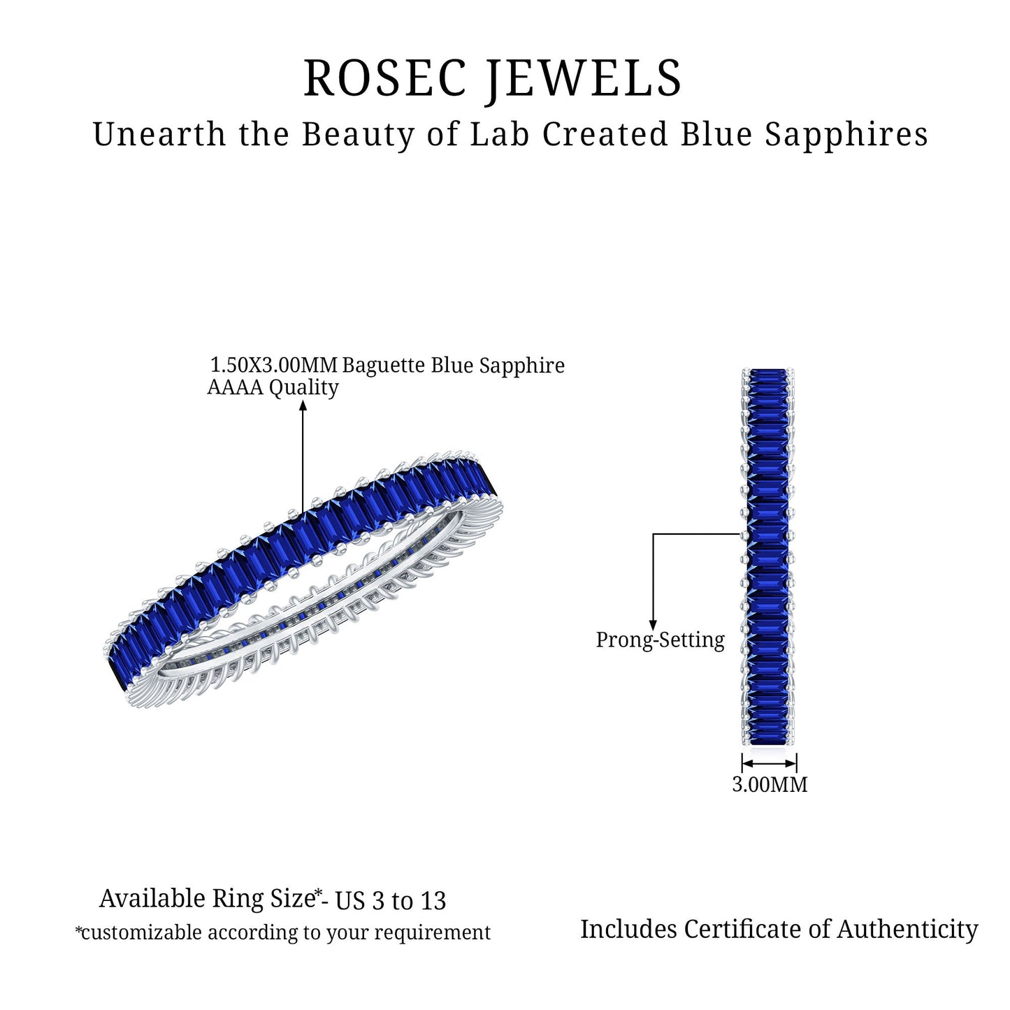 Certified Lab Grown Blue Sapphire Baguette Eternity Band Ring