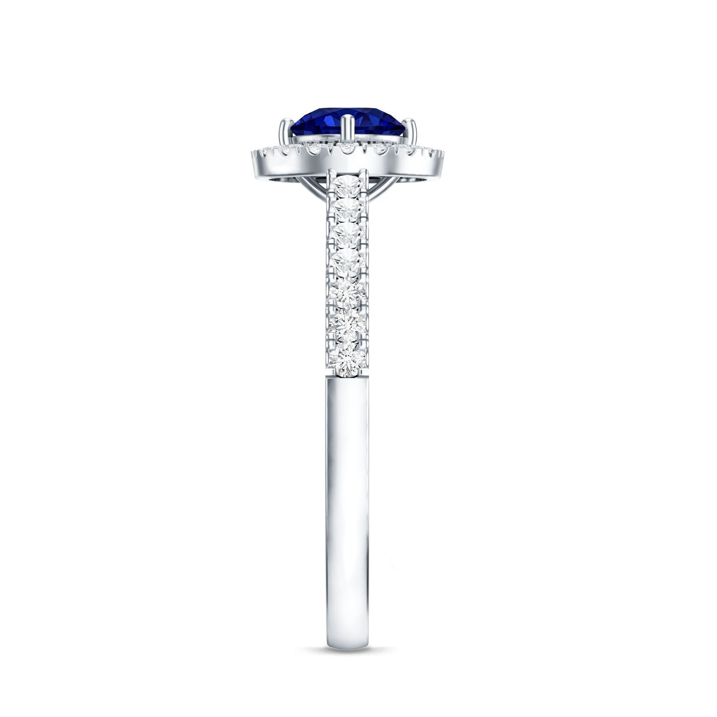 Certified 0.6 Carat Lab Grown Blue Sapphire Diamond Engagement Ring with Halo