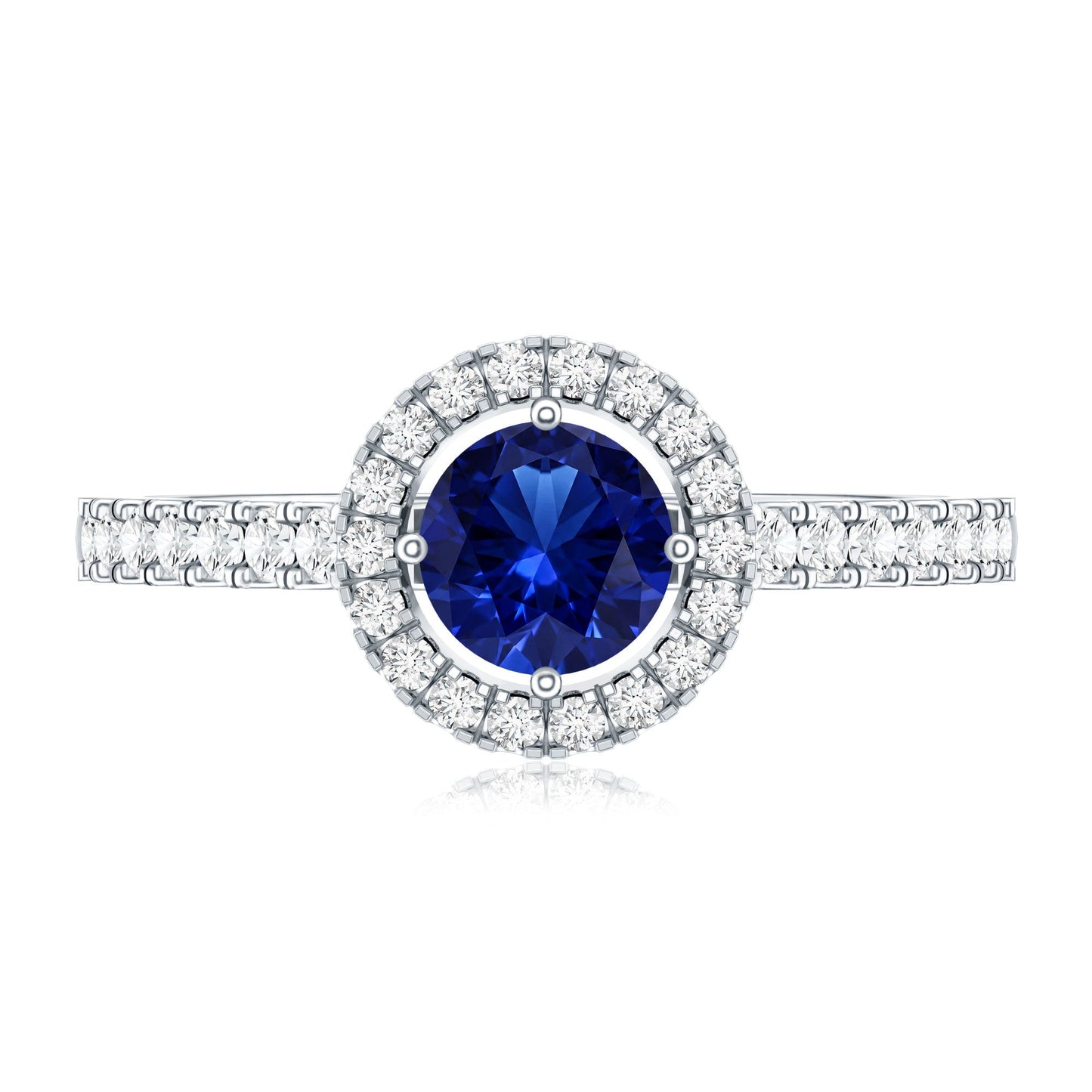 Certified 0.6 Carat Lab Grown Blue Sapphire Diamond Engagement Ring with Halo