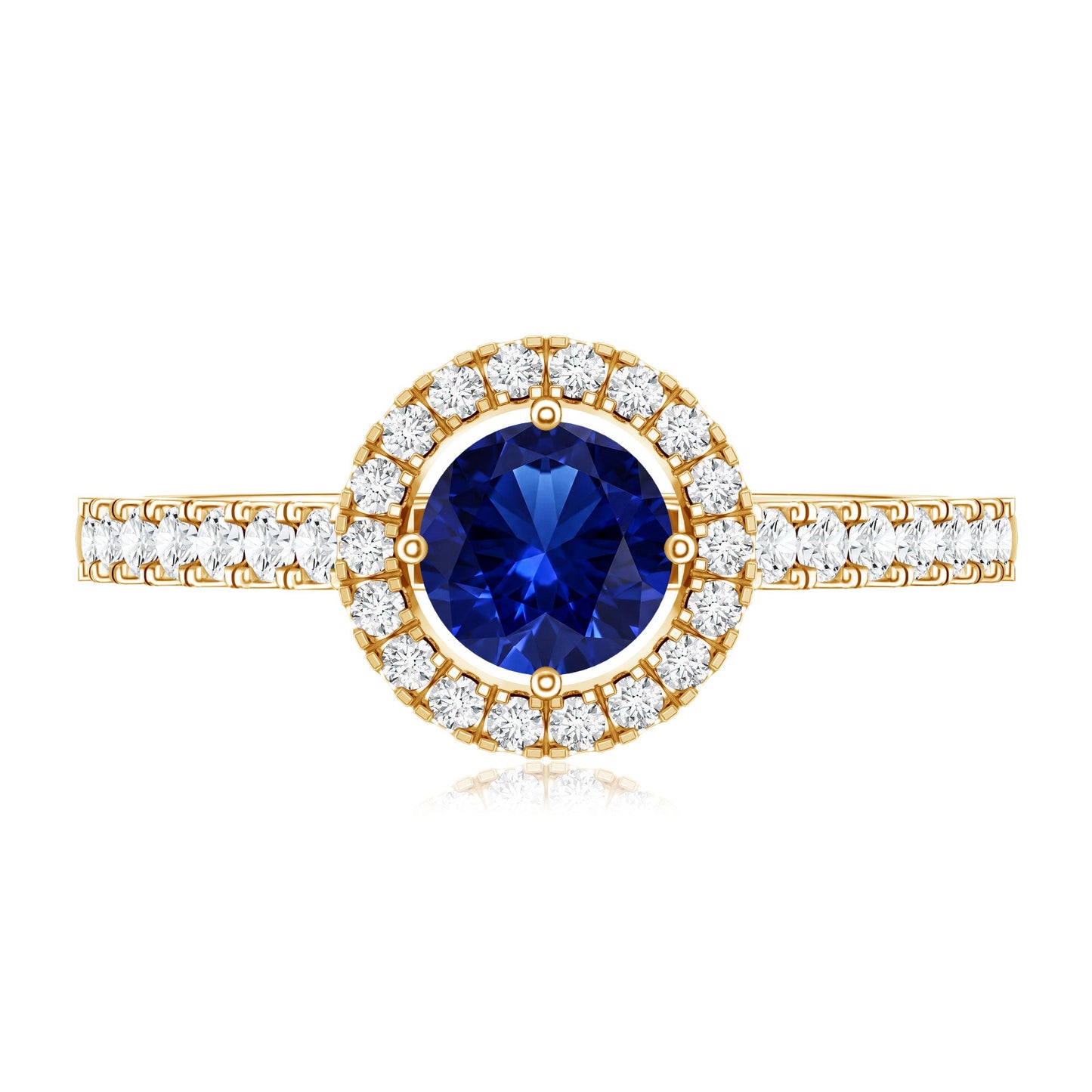 Certified 0.6 Carat Lab Grown Blue Sapphire Diamond Engagement Ring with Halo