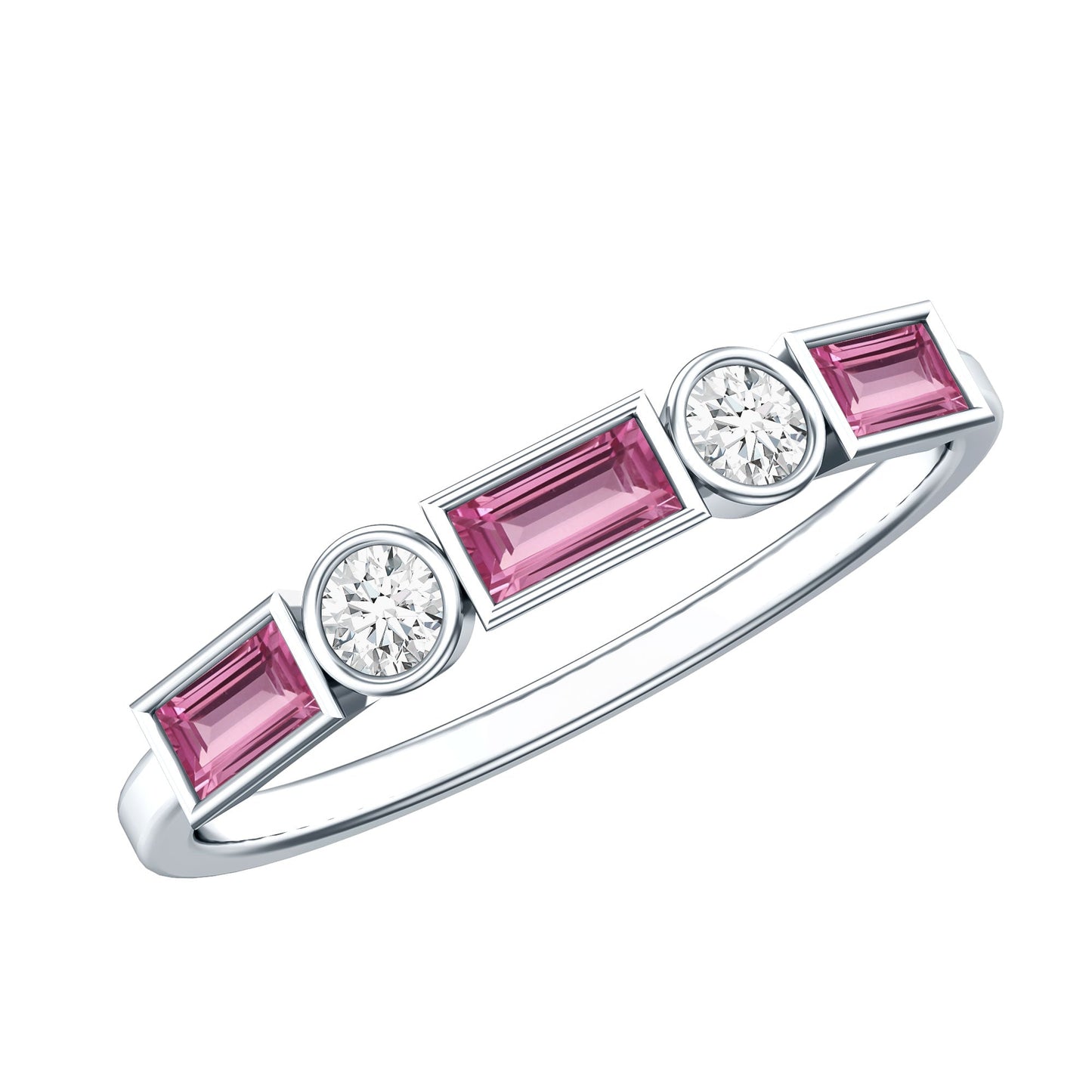 Pink Tourmaline and Diamond Stackable Ring in Bezel Setting