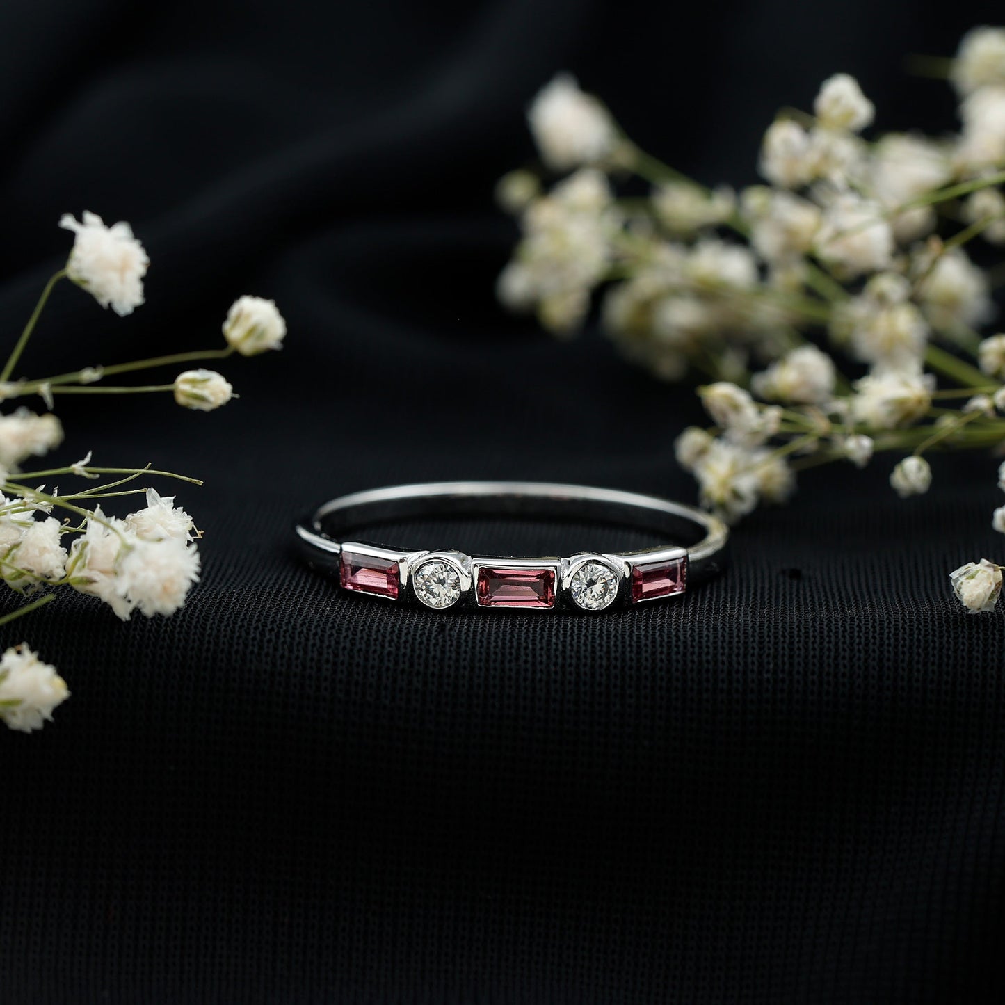 Pink Tourmaline and Diamond Stackable Ring in Bezel Setting
