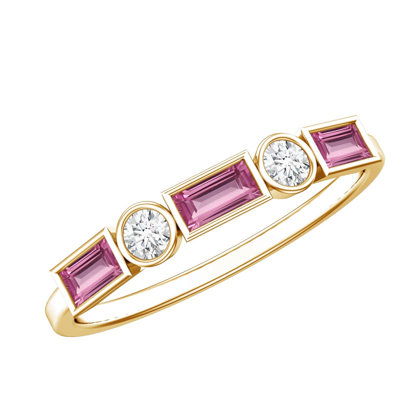 Pink Tourmaline and Diamond Stackable Ring in Bezel Setting