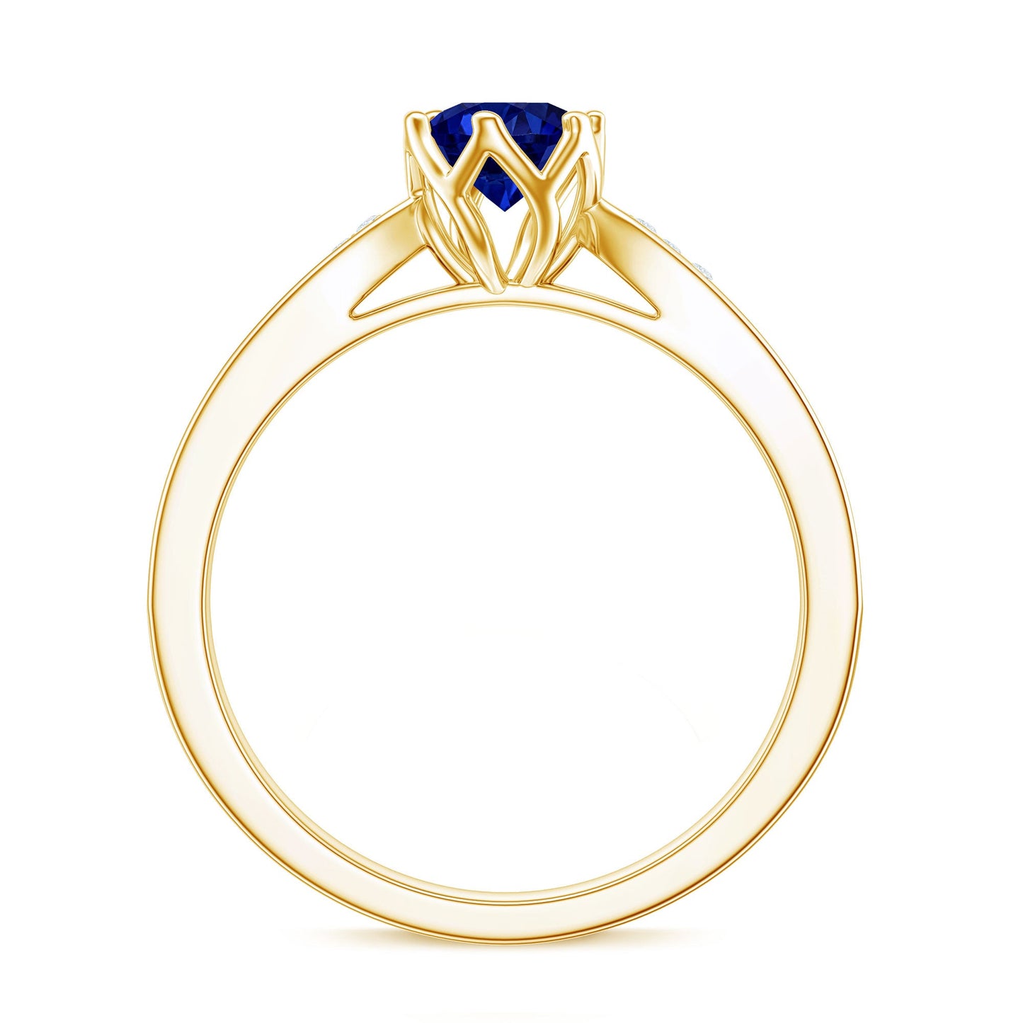 Certified Lab Created Blue Sapphire Minimal Engagement Ring with Diamond Side Stones