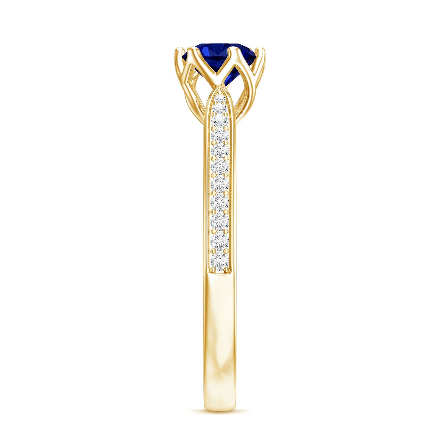 Certified Lab Created Blue Sapphire Minimal Engagement Ring with Diamond Side Stones
