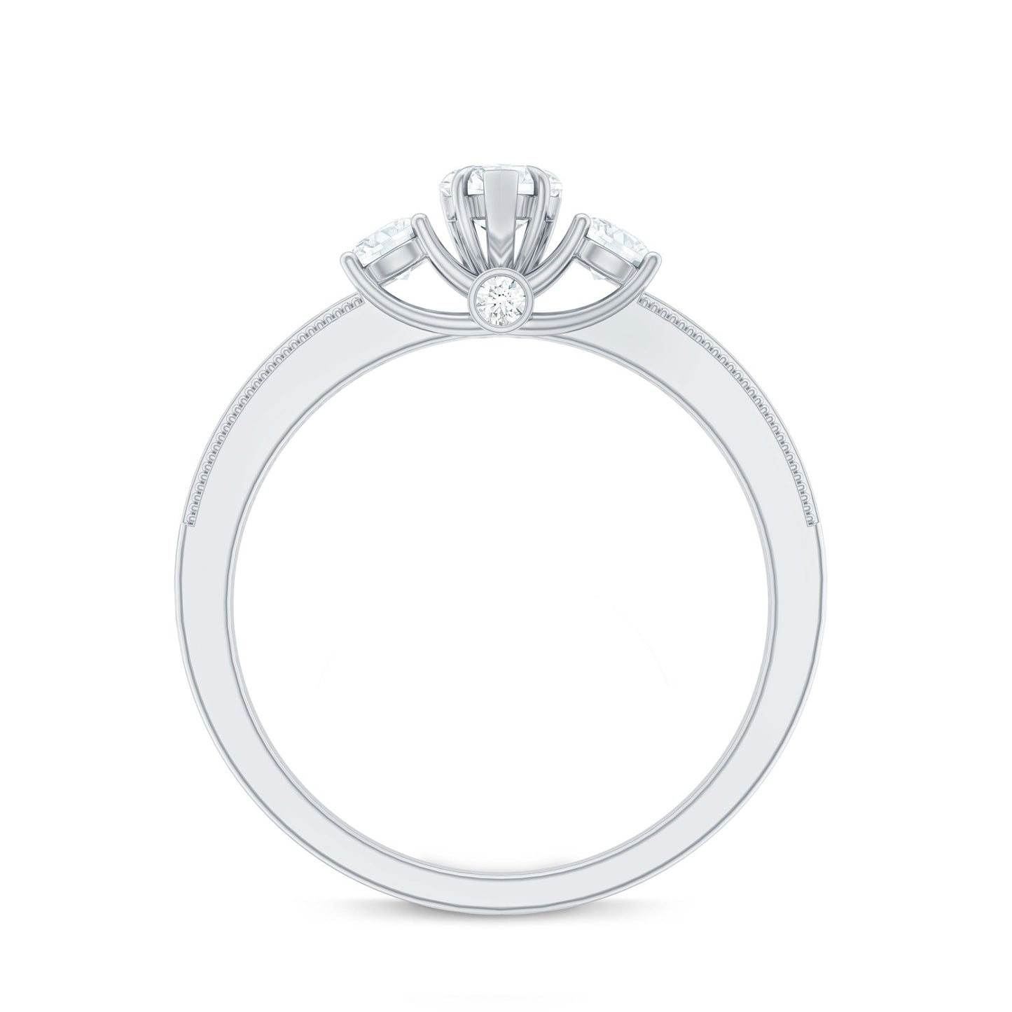 Natural Diamond Three Stone Ring with Beaded Details