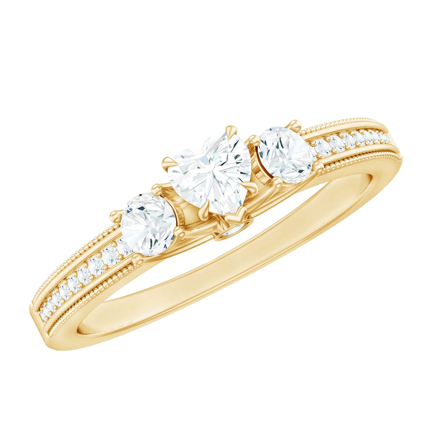 Natural Diamond Three Stone Ring with Beaded Details