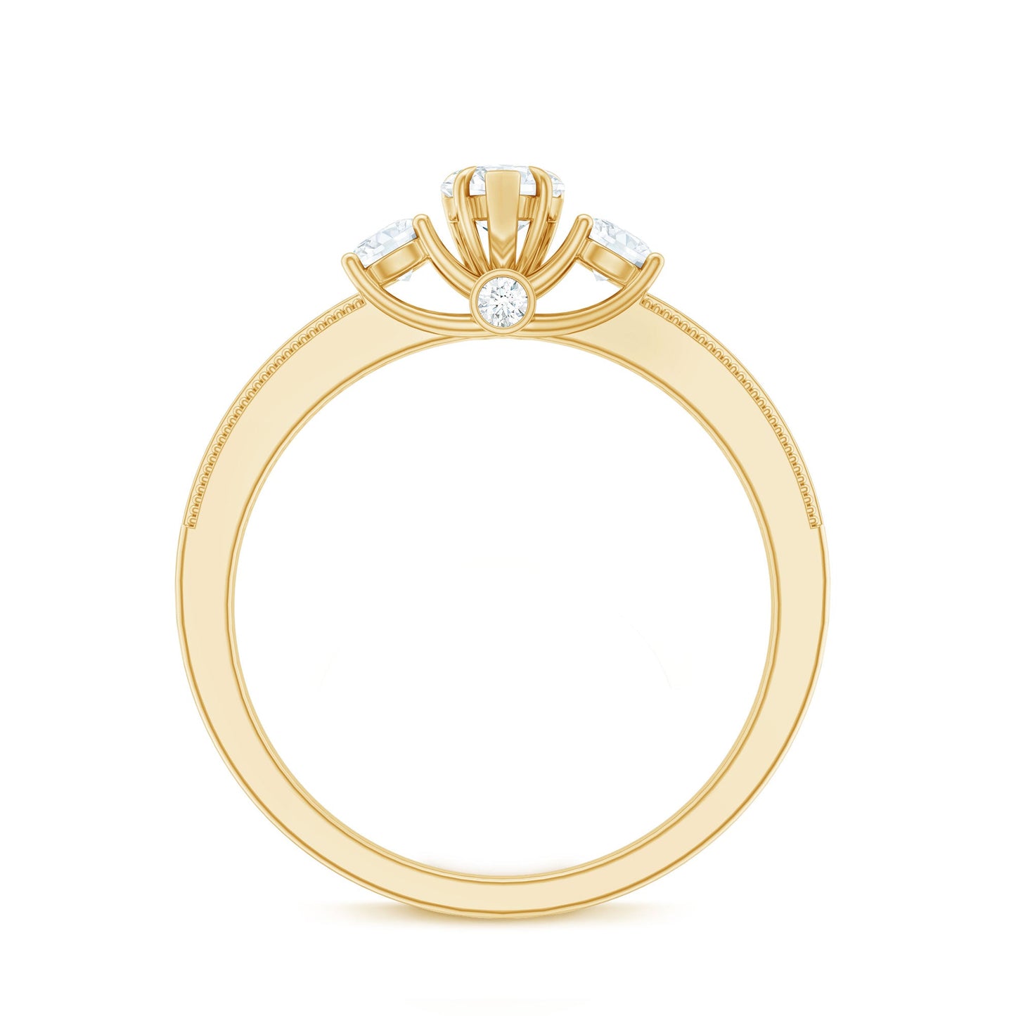 Natural Diamond Three Stone Ring with Beaded Details