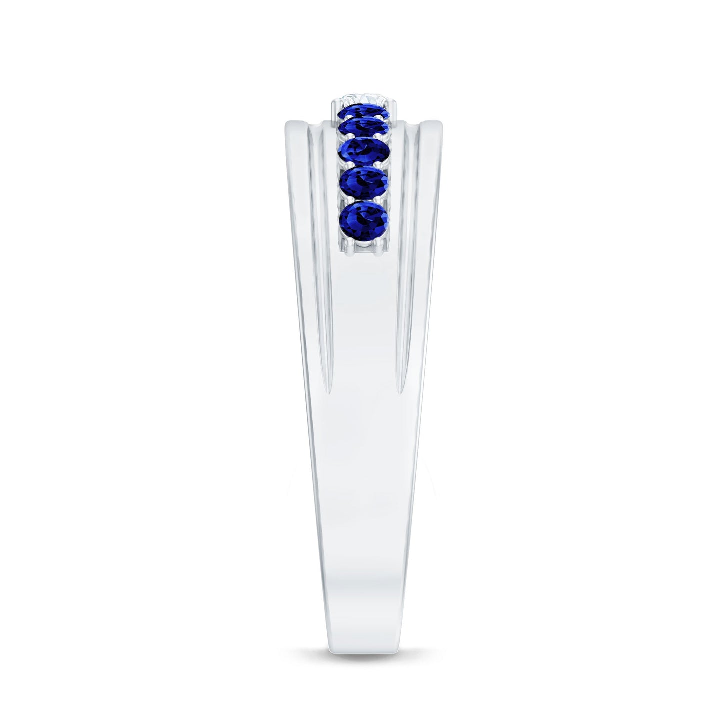 Certified Moissanite and Lab Created Blue Sapphire Anniversary Band