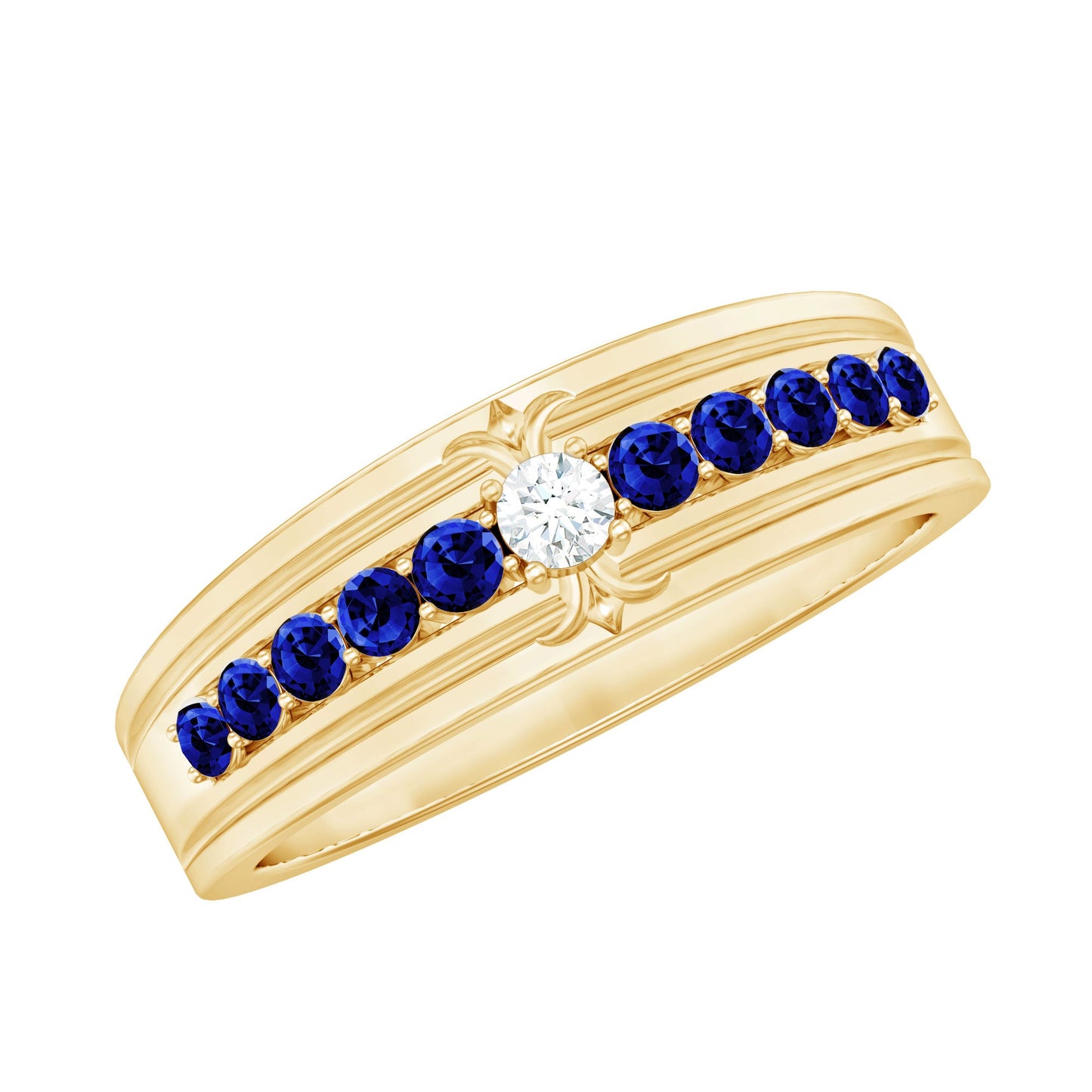 Certified Moissanite and Lab Created Blue Sapphire Anniversary Band