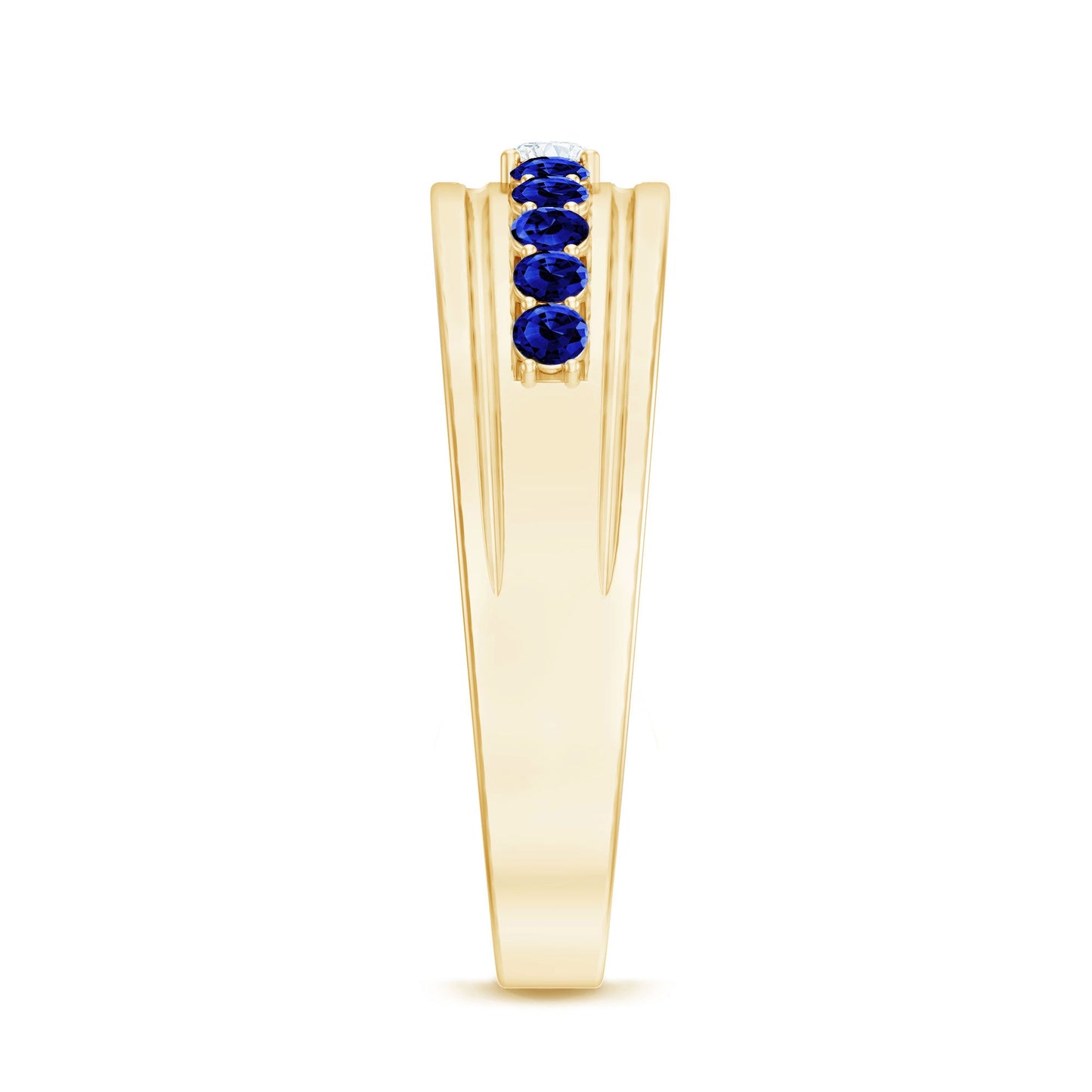 Certified Moissanite and Lab Created Blue Sapphire Anniversary Band