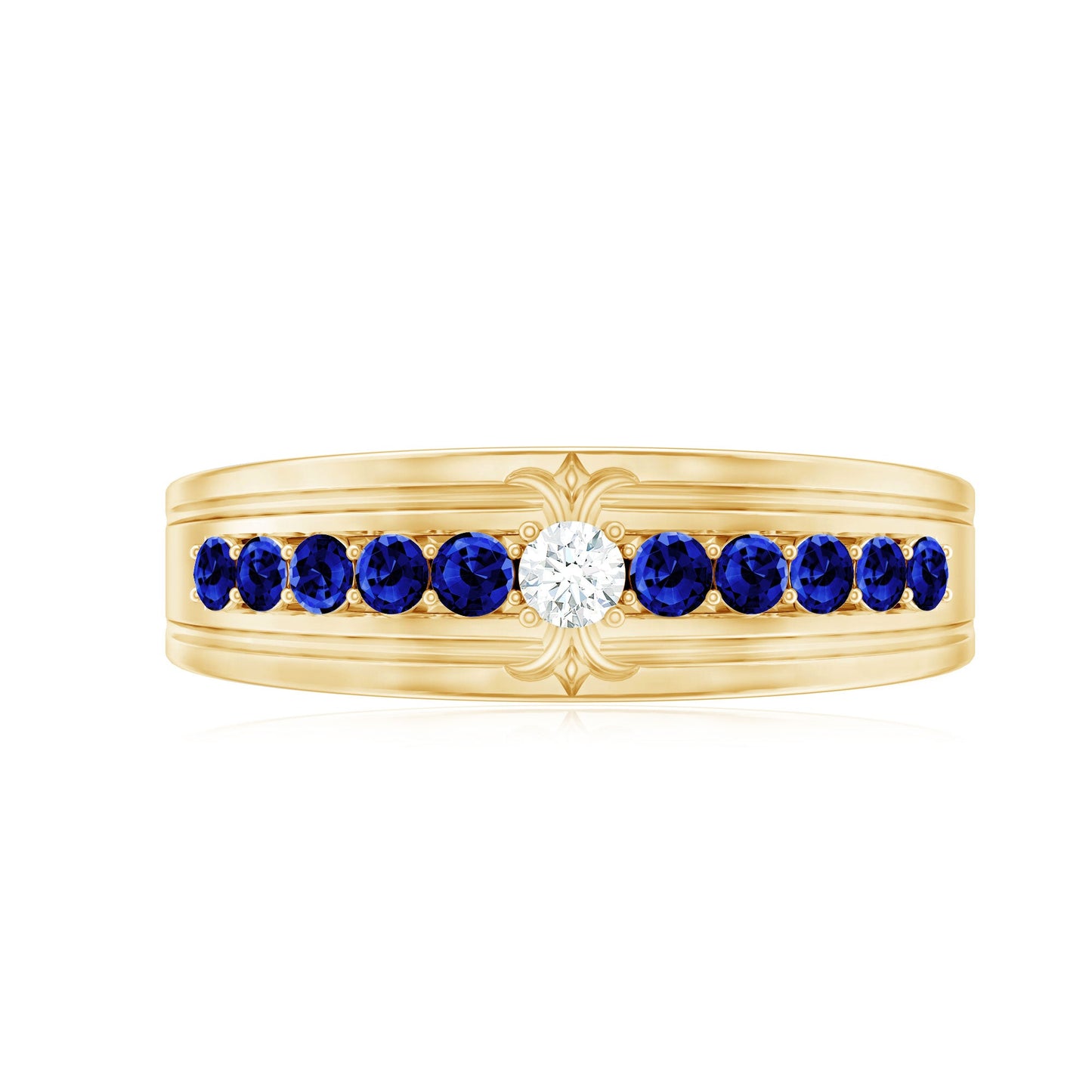 Certified Moissanite and Lab Created Blue Sapphire Anniversary Band